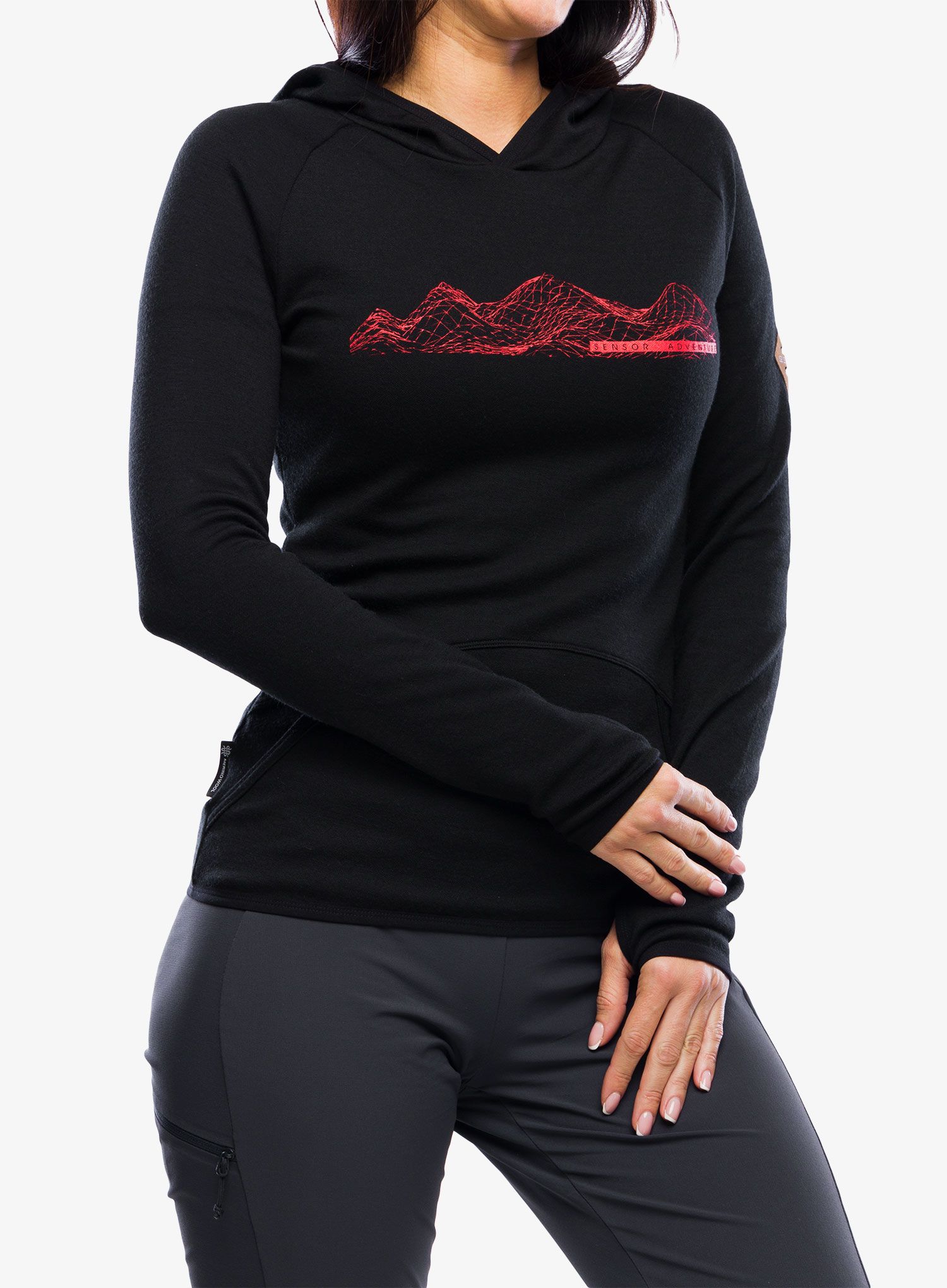 Dámská mikina Sensor Merino UP Fleece Hooded - black mountains