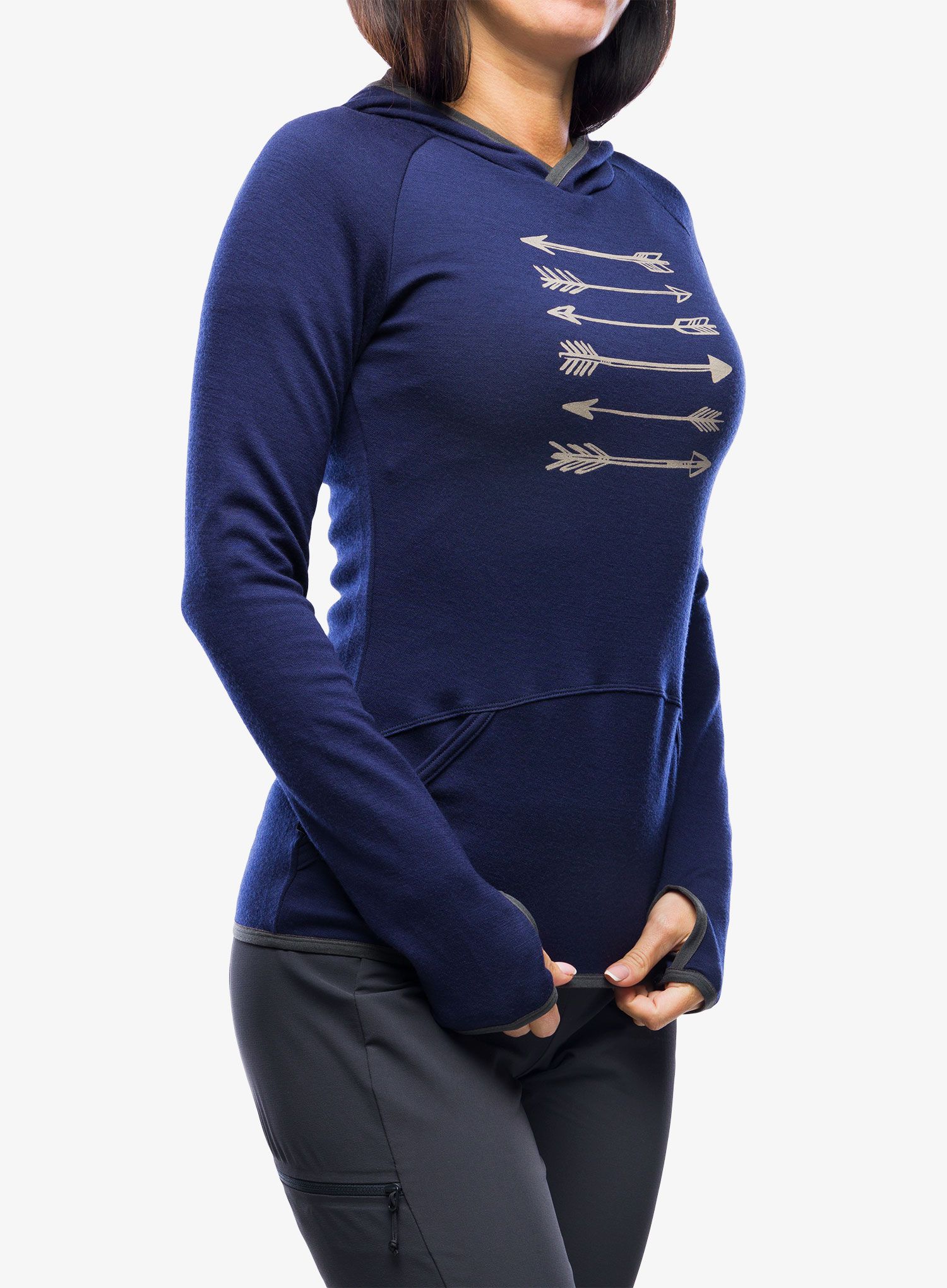 Dámská mikina Sensor Merino UP Fleece Hooded - deep blue arrows