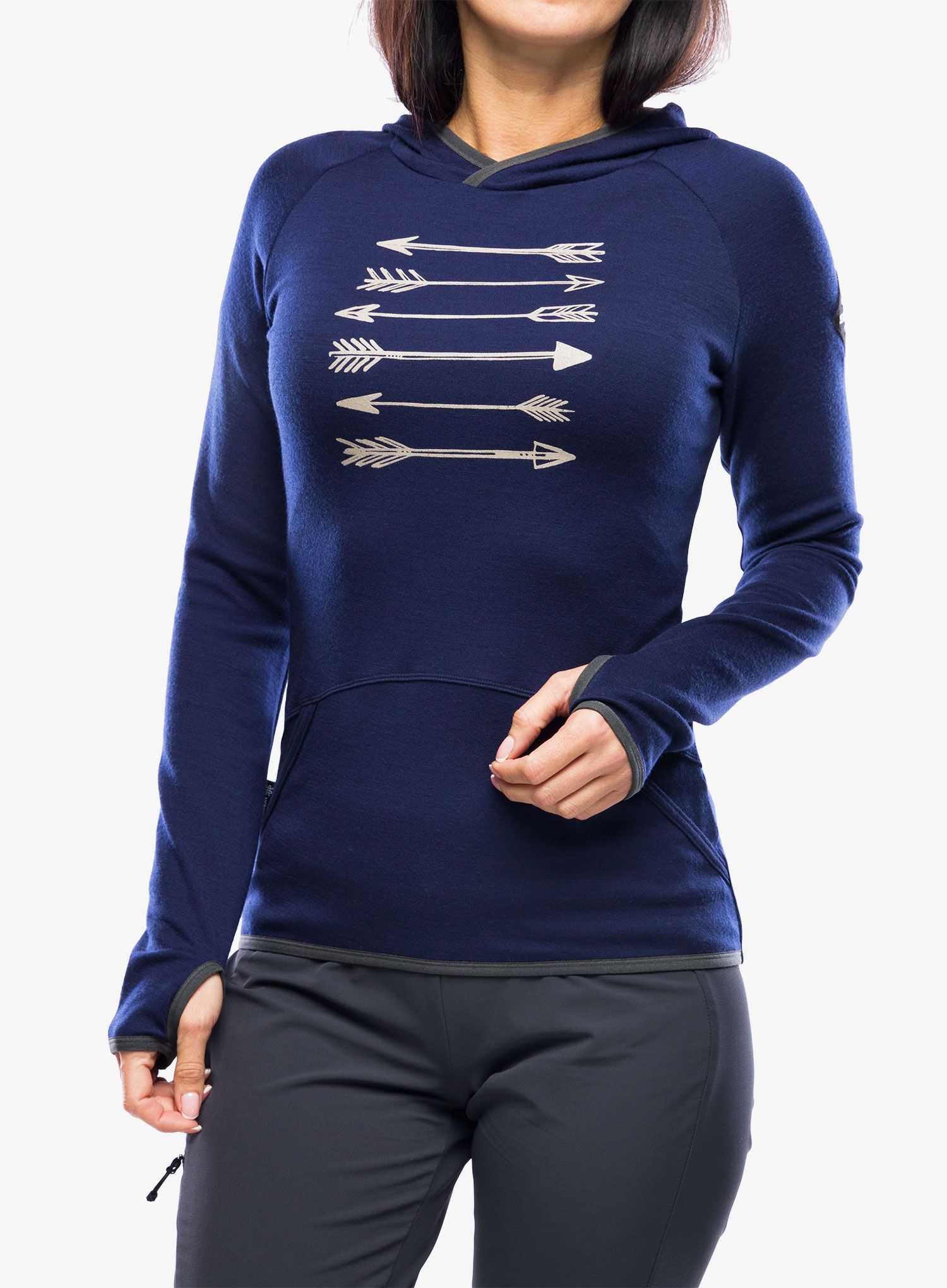 Dámská mikina Sensor Merino UP Fleece Hooded - deep blue arrows
