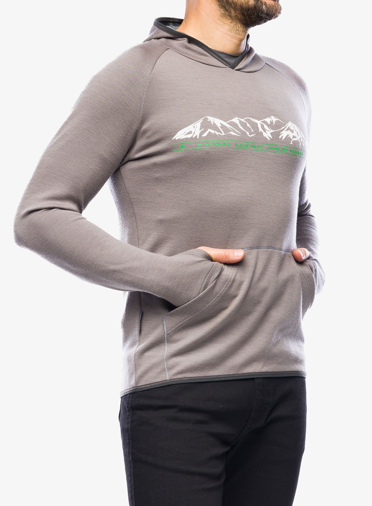 Mikina s kapuce Sensor Merino UP Fleece Hooded - grey mountains