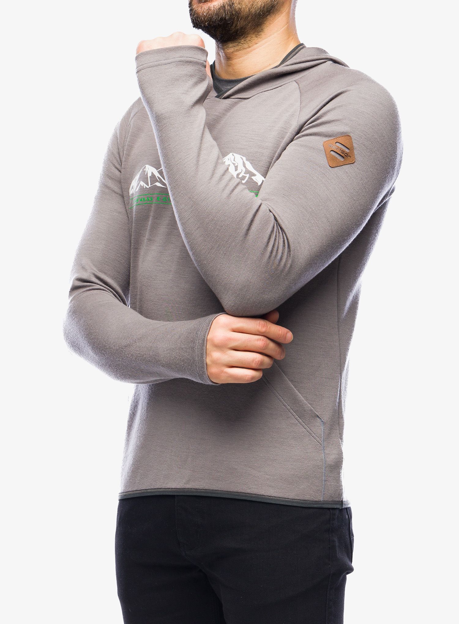 Mikina s kapuce Sensor Merino UP Fleece Hooded - grey mountains