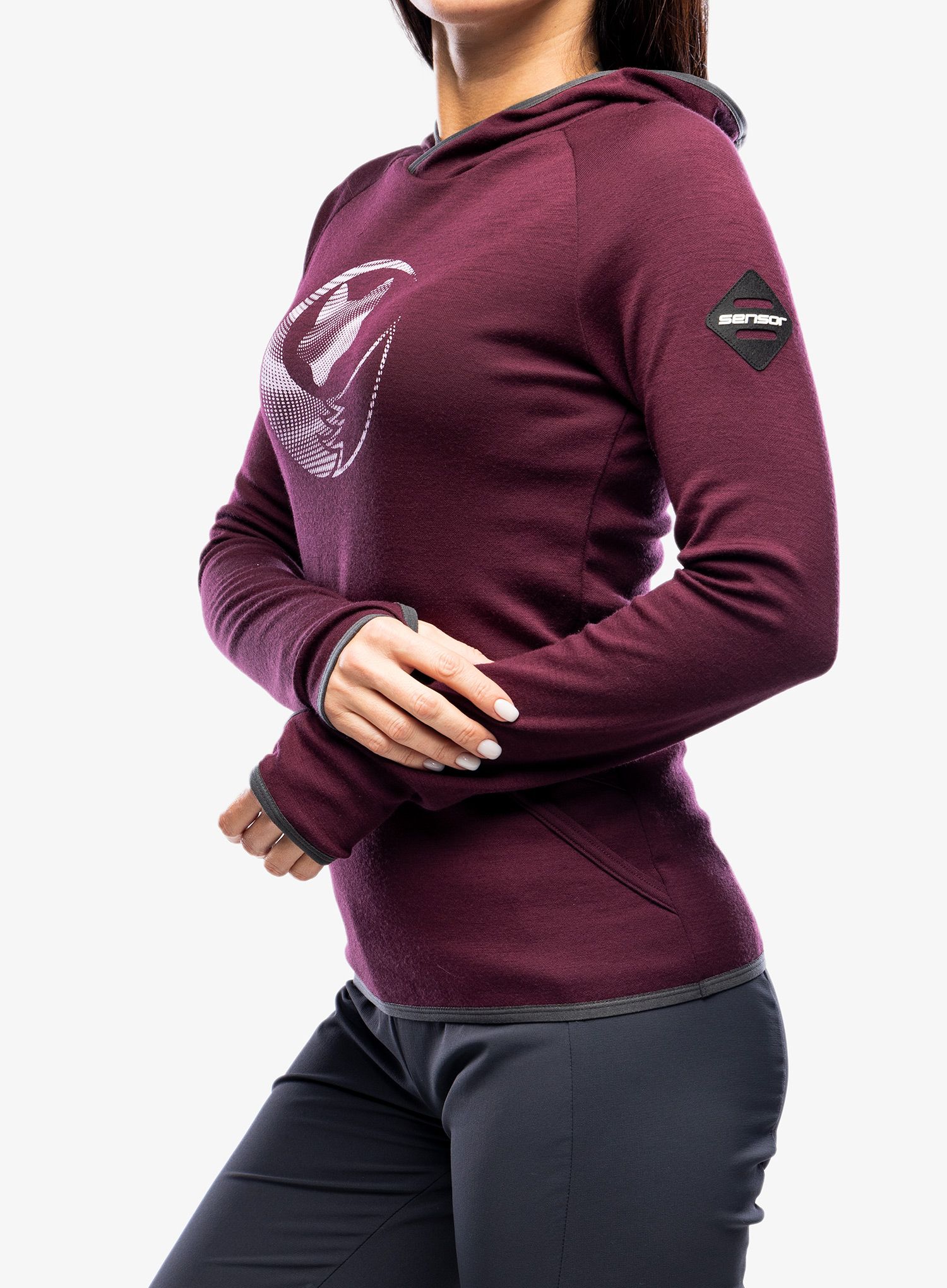 Dámská mikina s kapucí Sensor Merino Up Fleece Hooded - port red fox