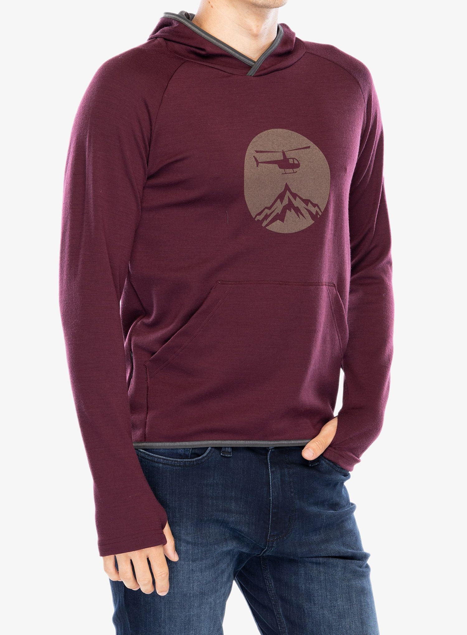 Mikina s kapucí Sensor Merino Upper Sweatshirt Hooded - heli port red