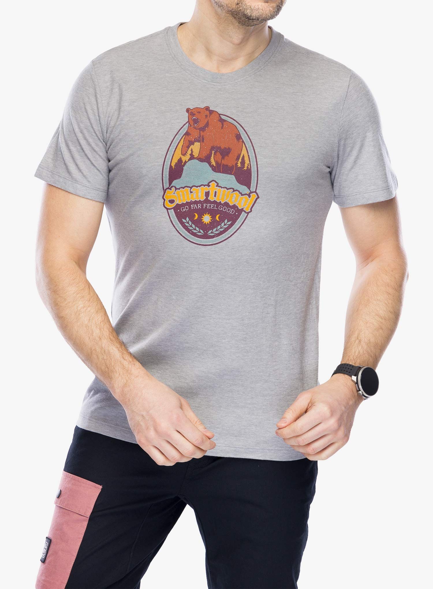 Tričko s potiskem Smartwool Bear Label Graphic Short Sleeve Tee - light gray heather