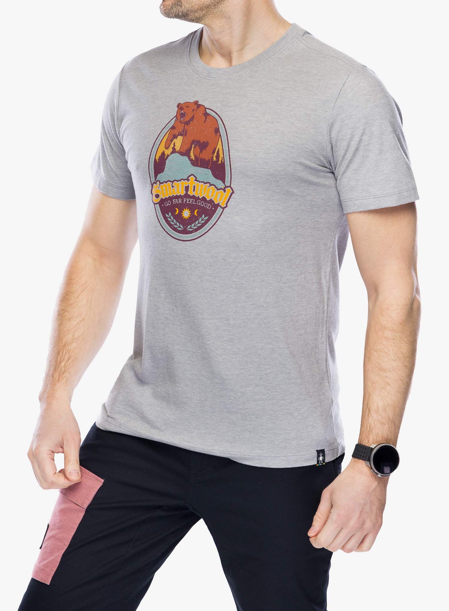 Tričko s potiskem Smartwool Bear Label Graphic Short Sleeve Tee - light gray heather