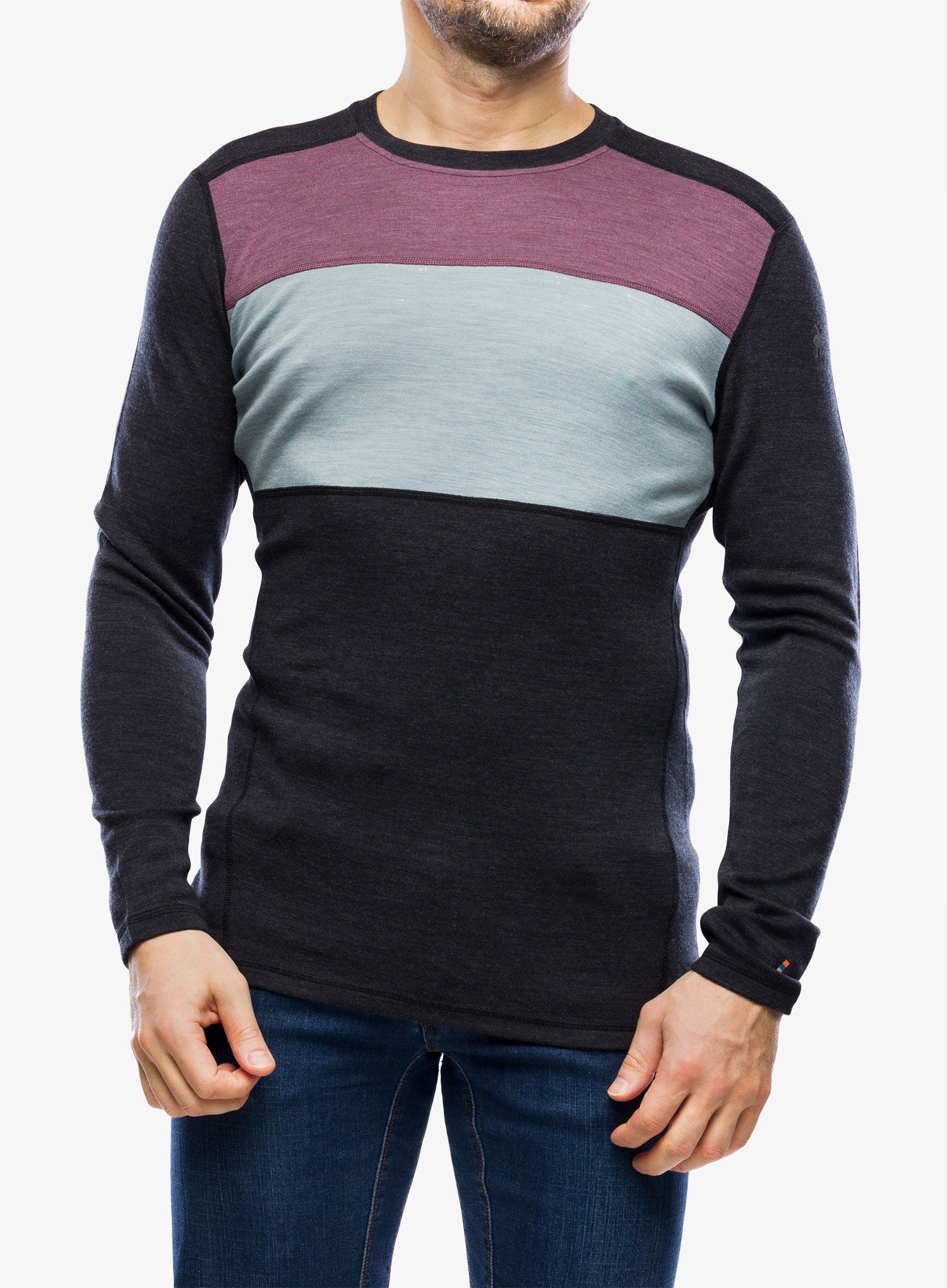 Funkční mikina Smartwool Classic Thermal Merino Base Layer Colorblock Crew Boxed - charcoal/argyle purple