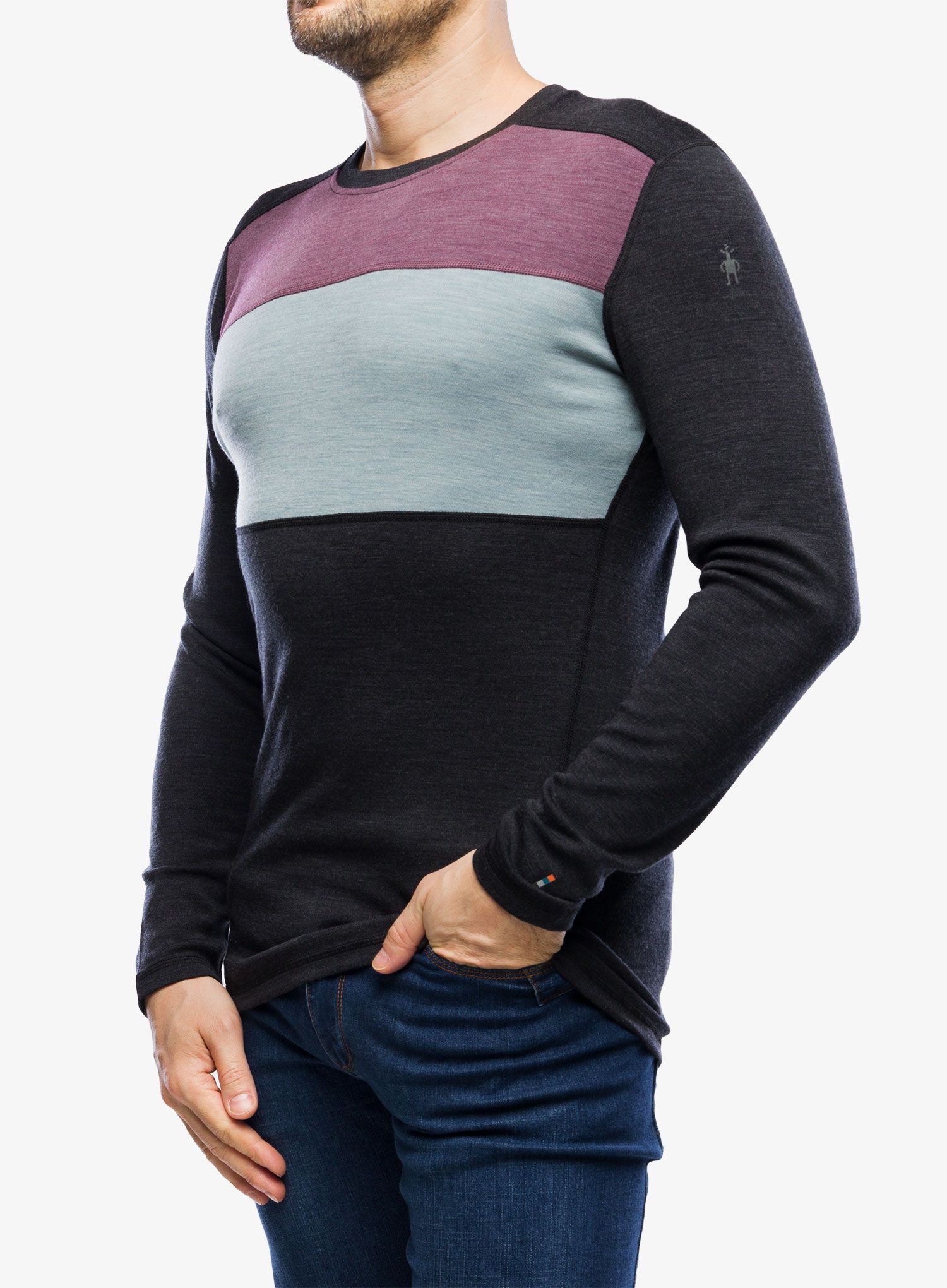 Funkční mikina Smartwool Classic Thermal Merino Base Layer Colorblock Crew Boxed - charcoal/argyle purple