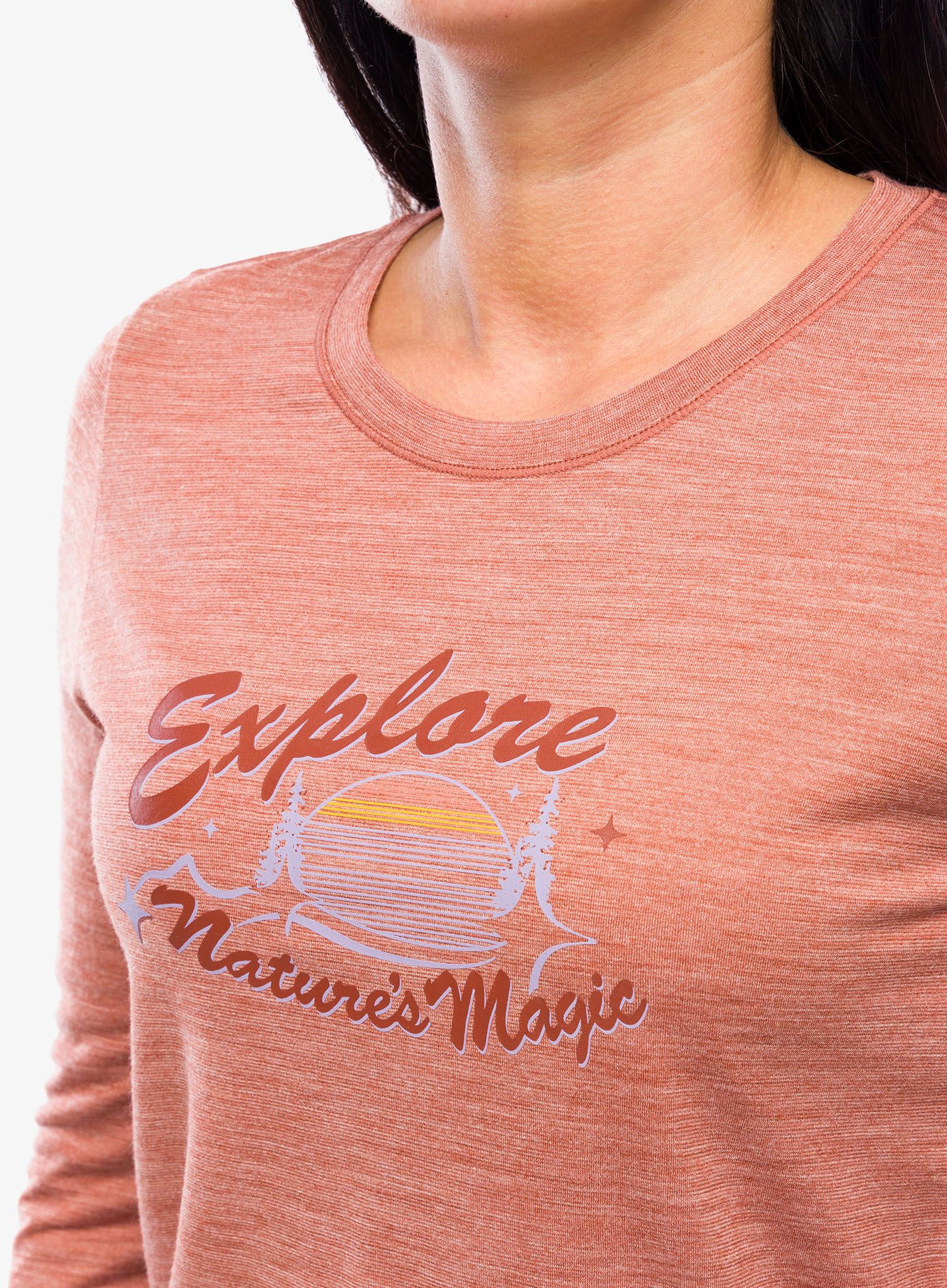 Dámské triko s dlouhým rukávem Smartwool Explore Nature's Magic Graphic Long Sleeve Tee - heather