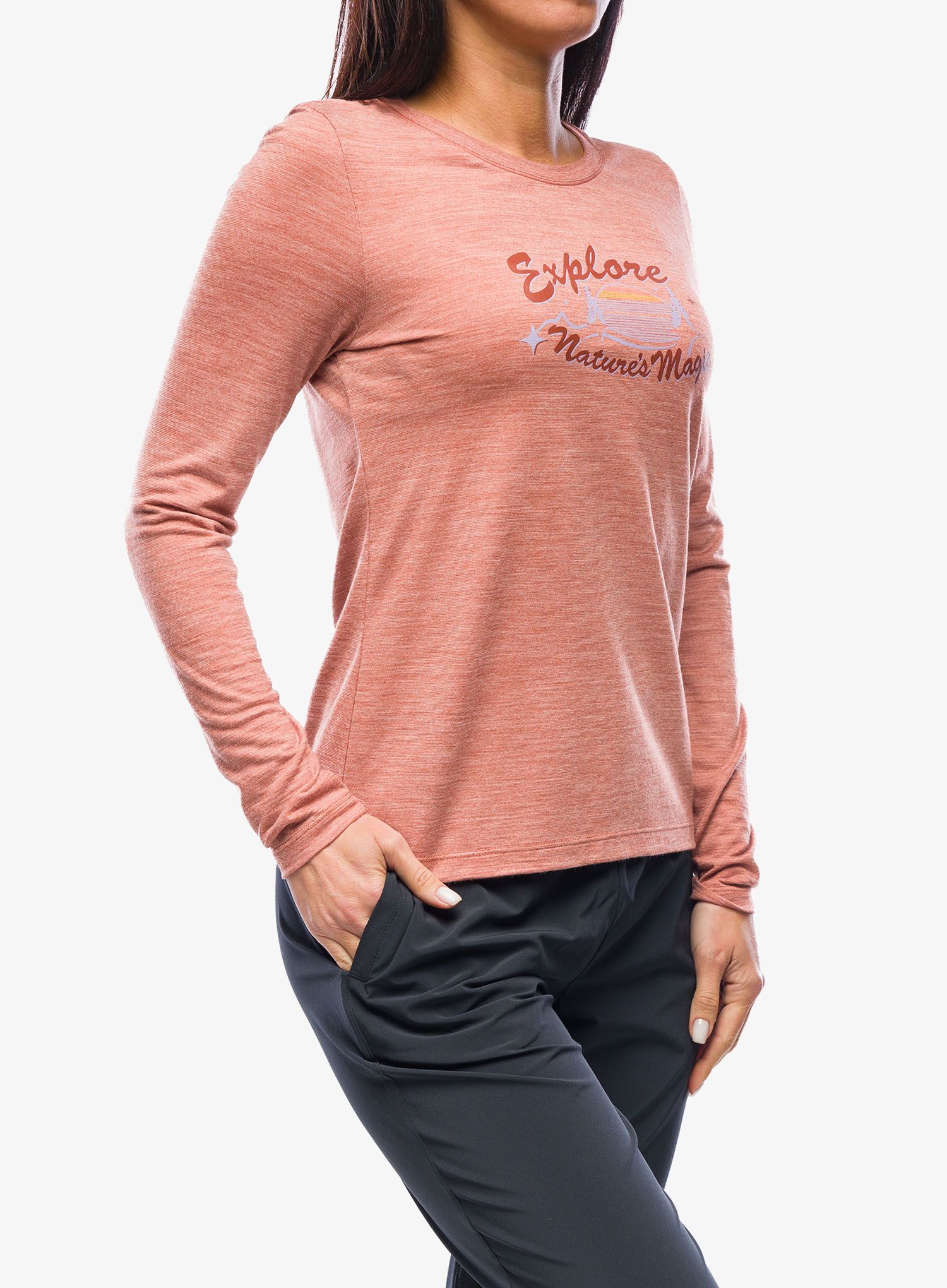 Dámské triko s dlouhým rukávem Smartwool Explore Nature's Magic Graphic Long Sleeve Tee - heather