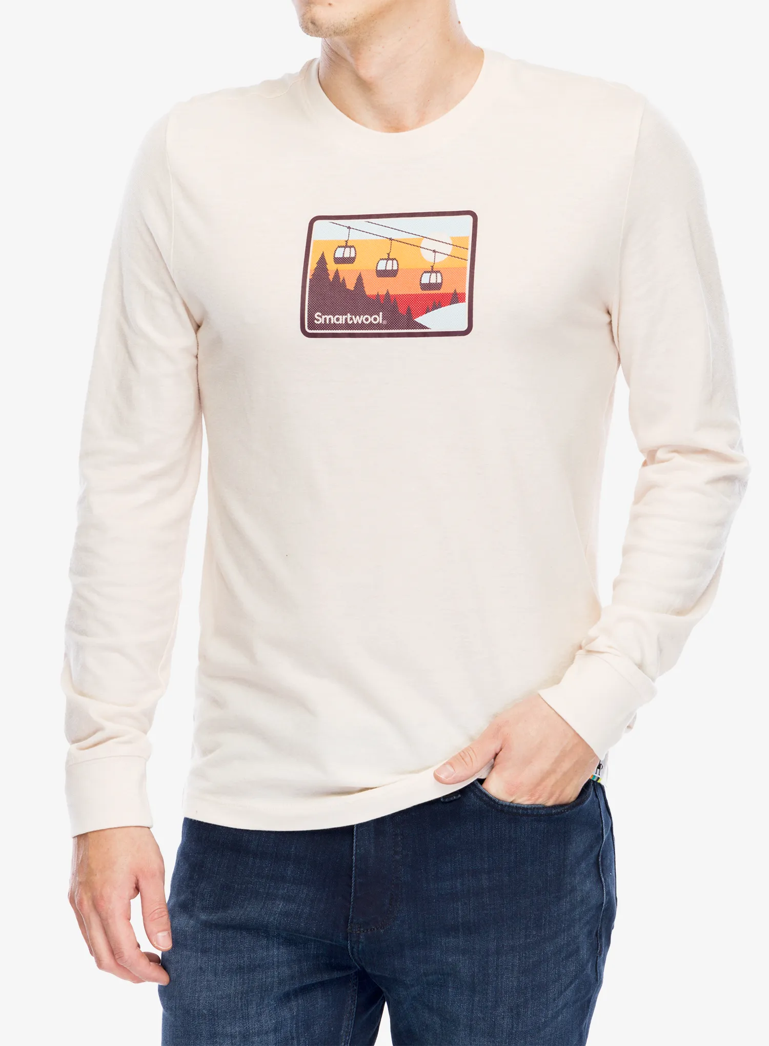 Mikina bez kapuce Smartwool Gondola Ride Graphic Long Sleeve Tee - almond