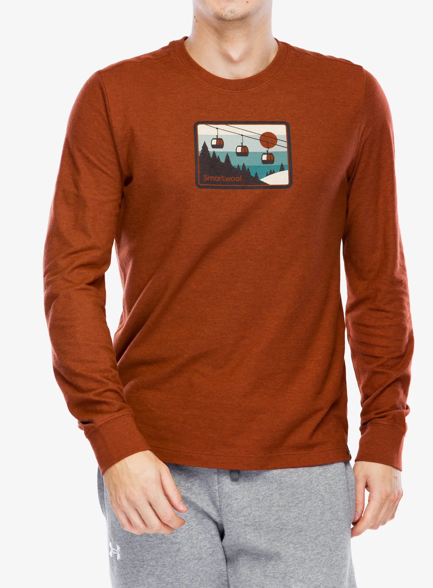 Mikina bez kapuce Smartwool Gondola Ride Graphic Long Sleeve Tee - pecan brown