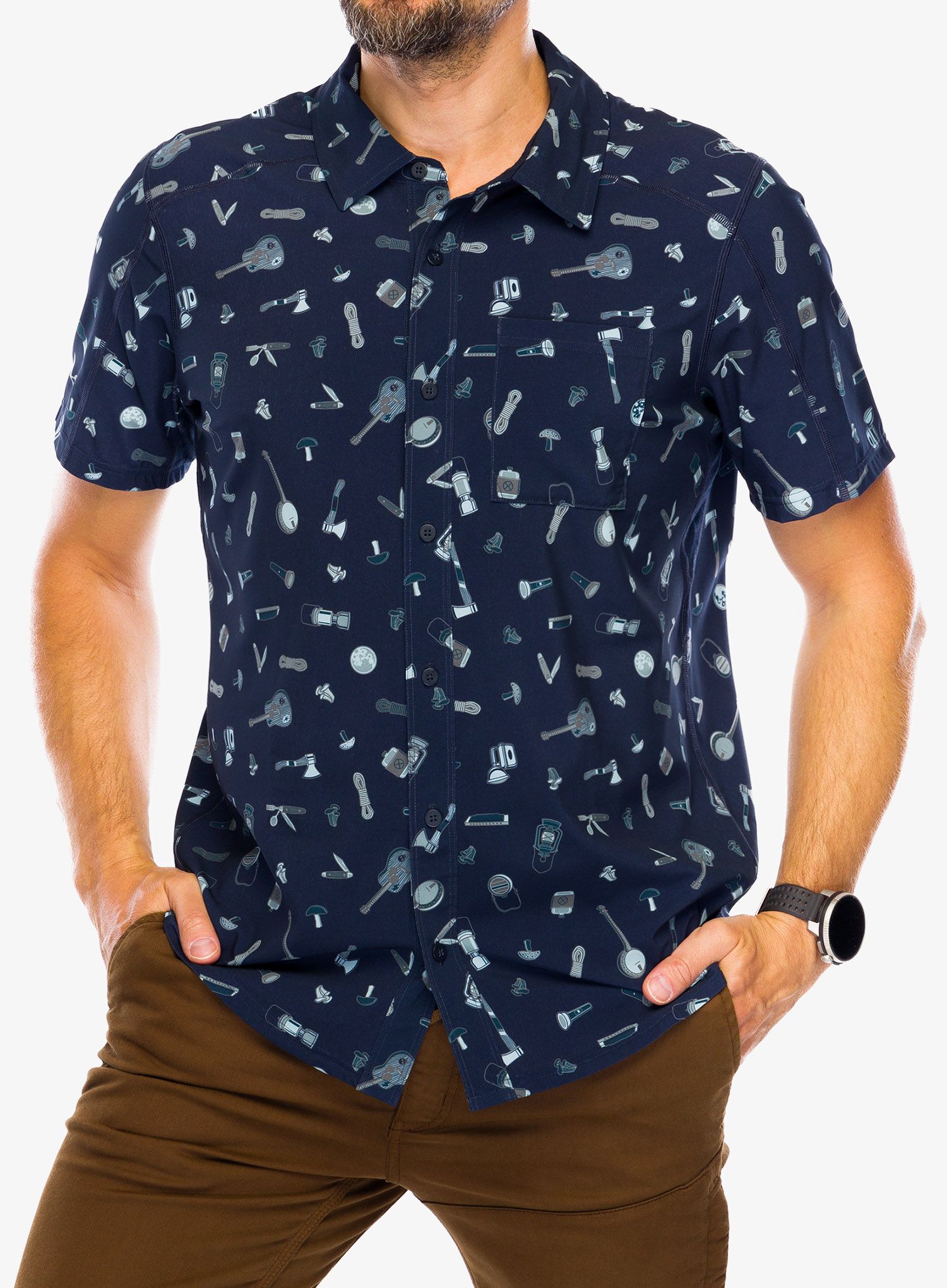 Košile Smartwool Printed Short Sleeve Button Down - deep navy