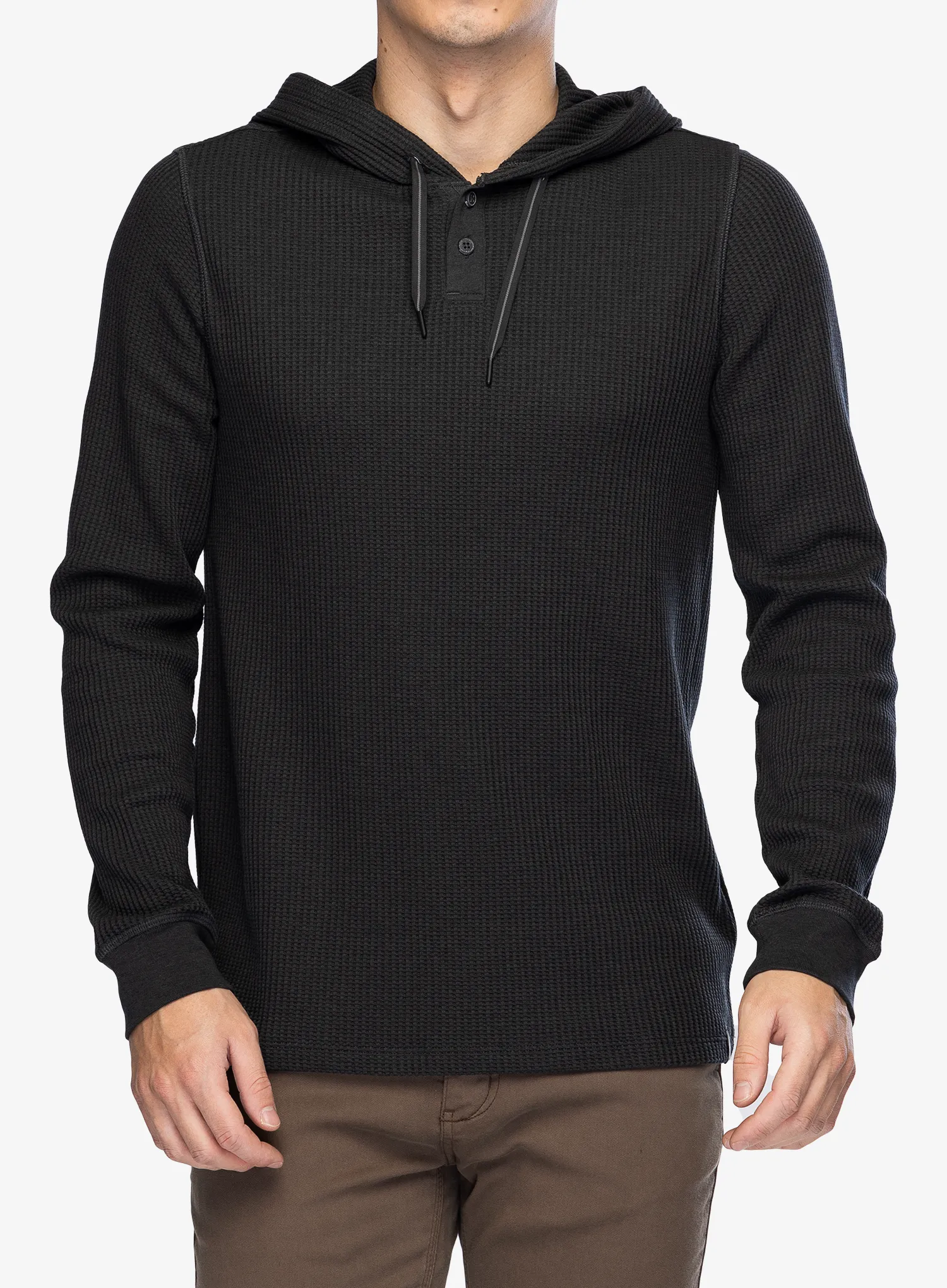 Mikina s kapucí Smartwool Waffle Henley Hoodie - charcoal
