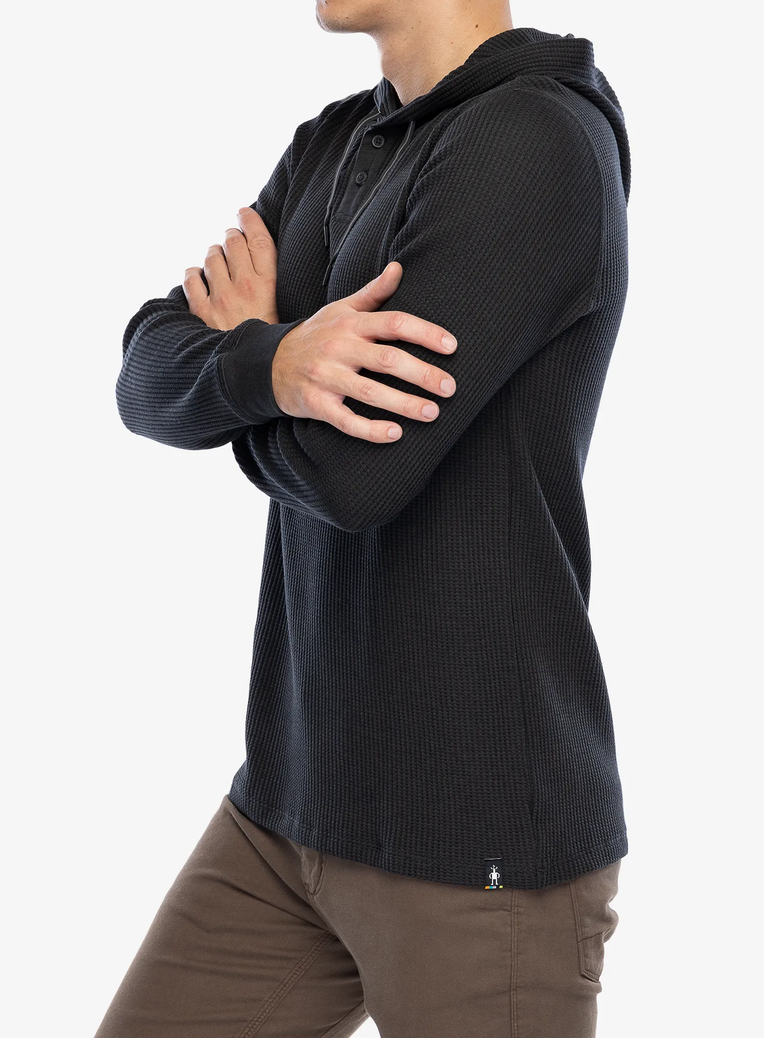 Mikina s kapucí Smartwool Waffle Henley Hoodie - charcoal