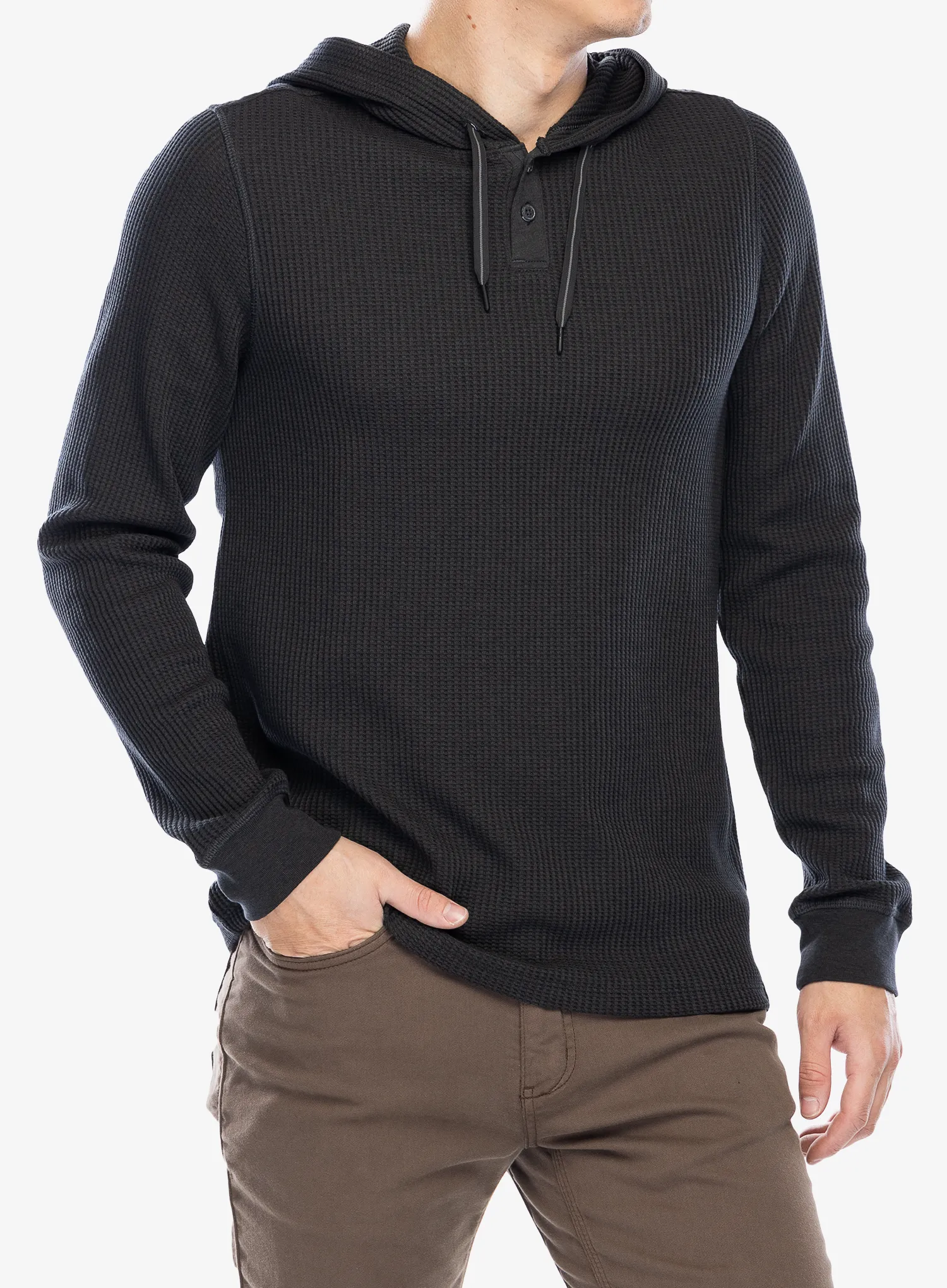 Mikina s kapucí Smartwool Waffle Henley Hoodie - charcoal