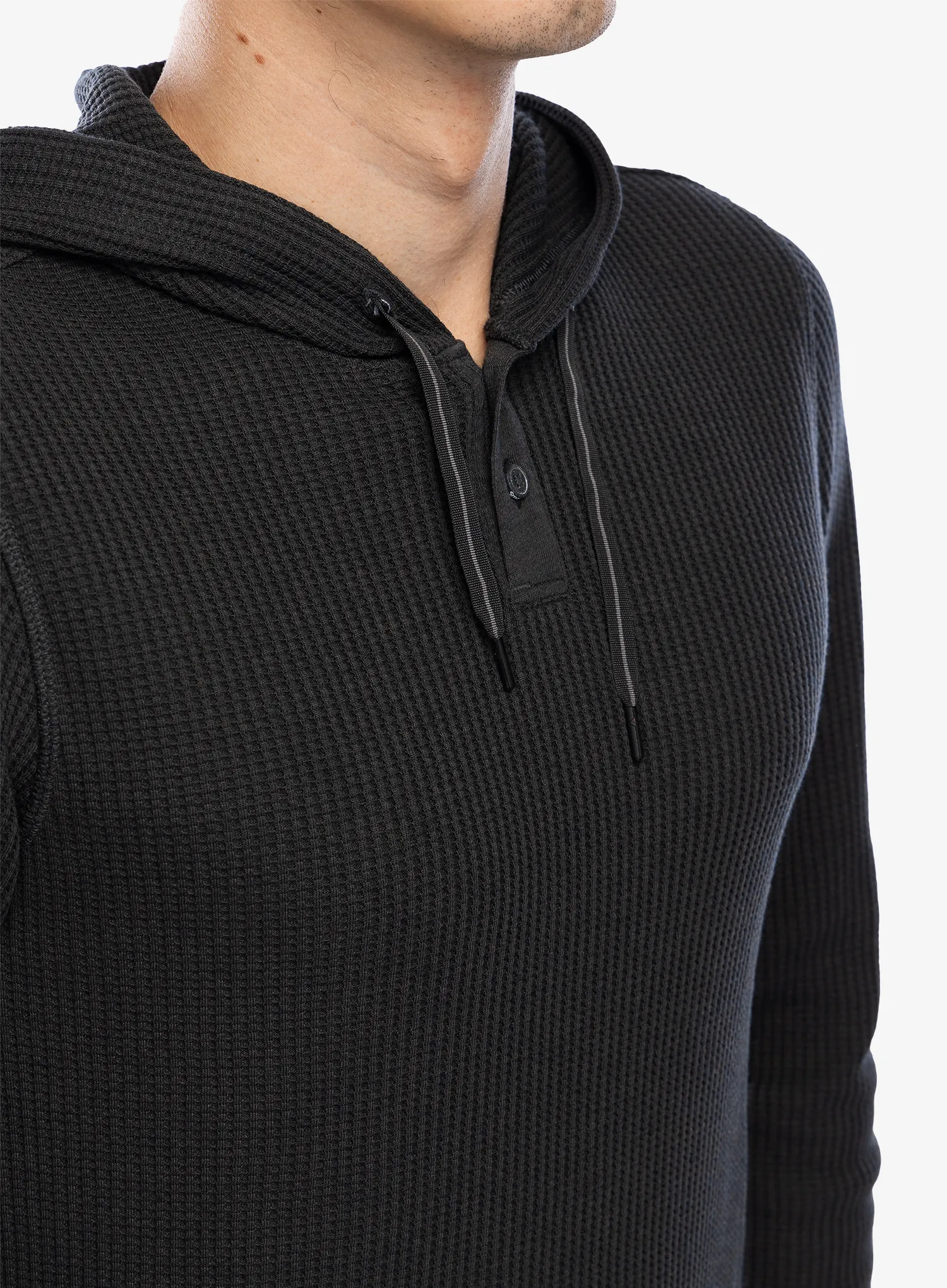 Mikina s kapucí Smartwool Waffle Henley Hoodie - charcoal
