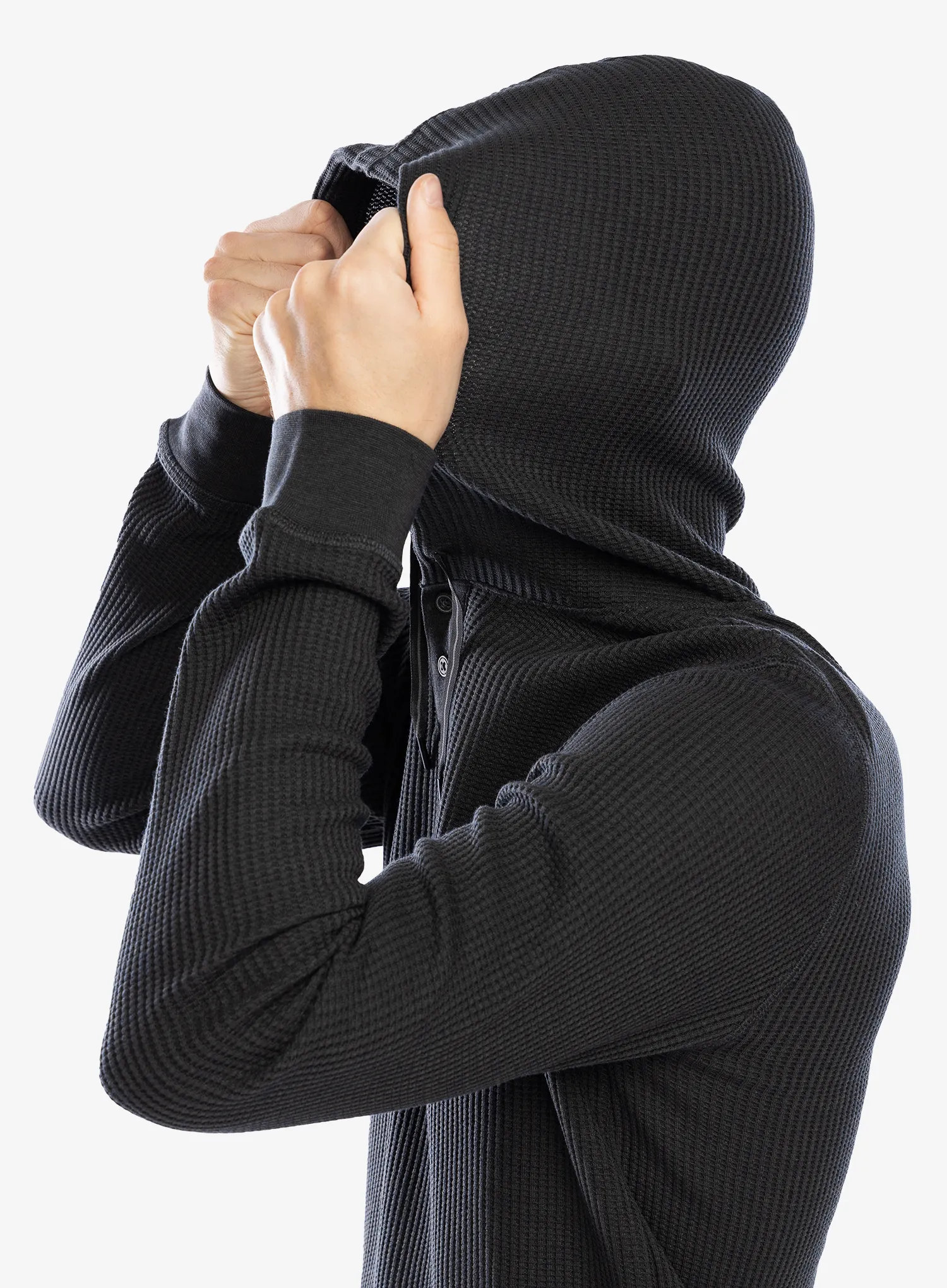 Mikina s kapucí Smartwool Waffle Henley Hoodie - charcoal