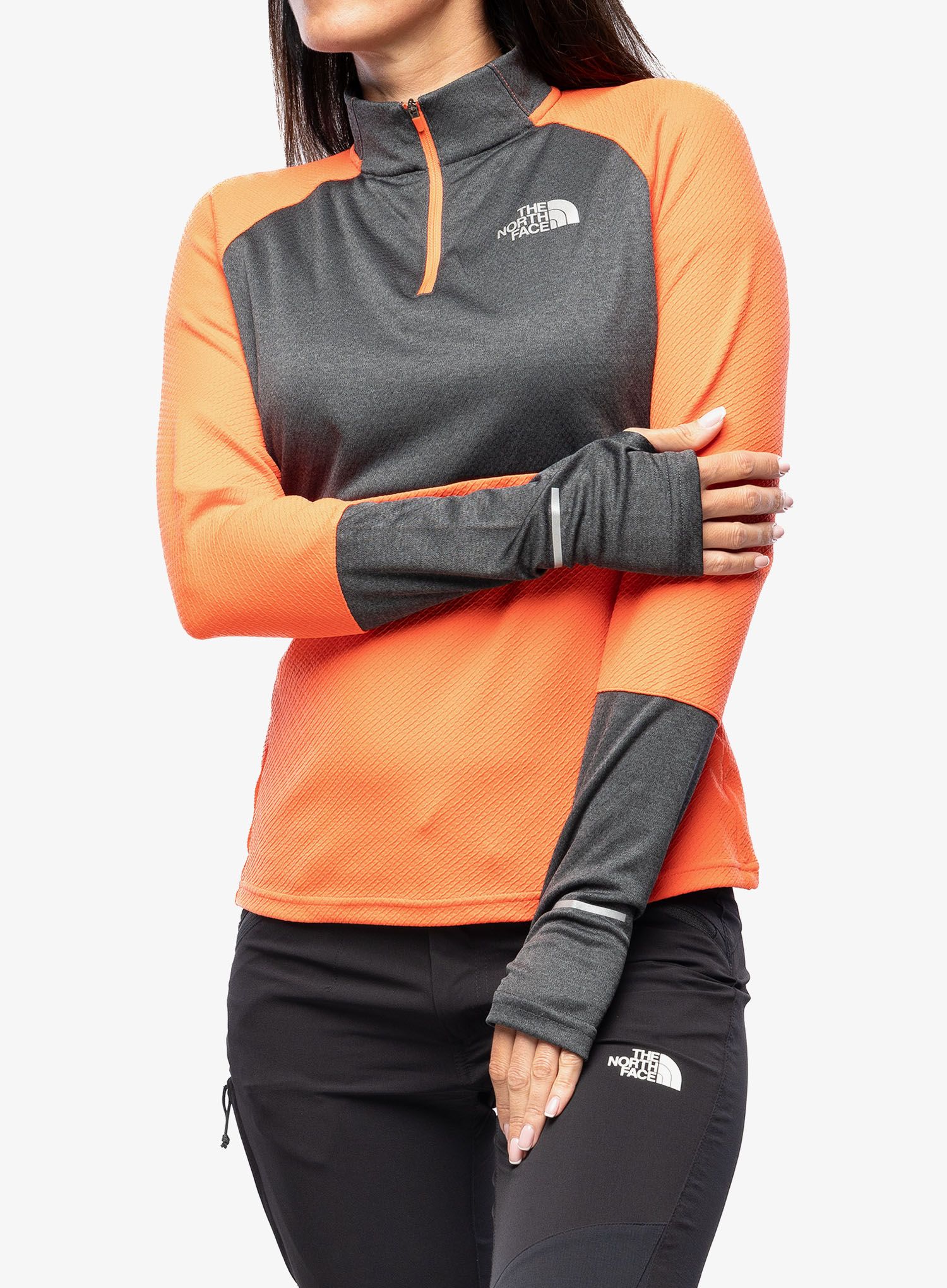 Mikina dámská The North Face 1-4 Zip Run Fleece - orange/grey