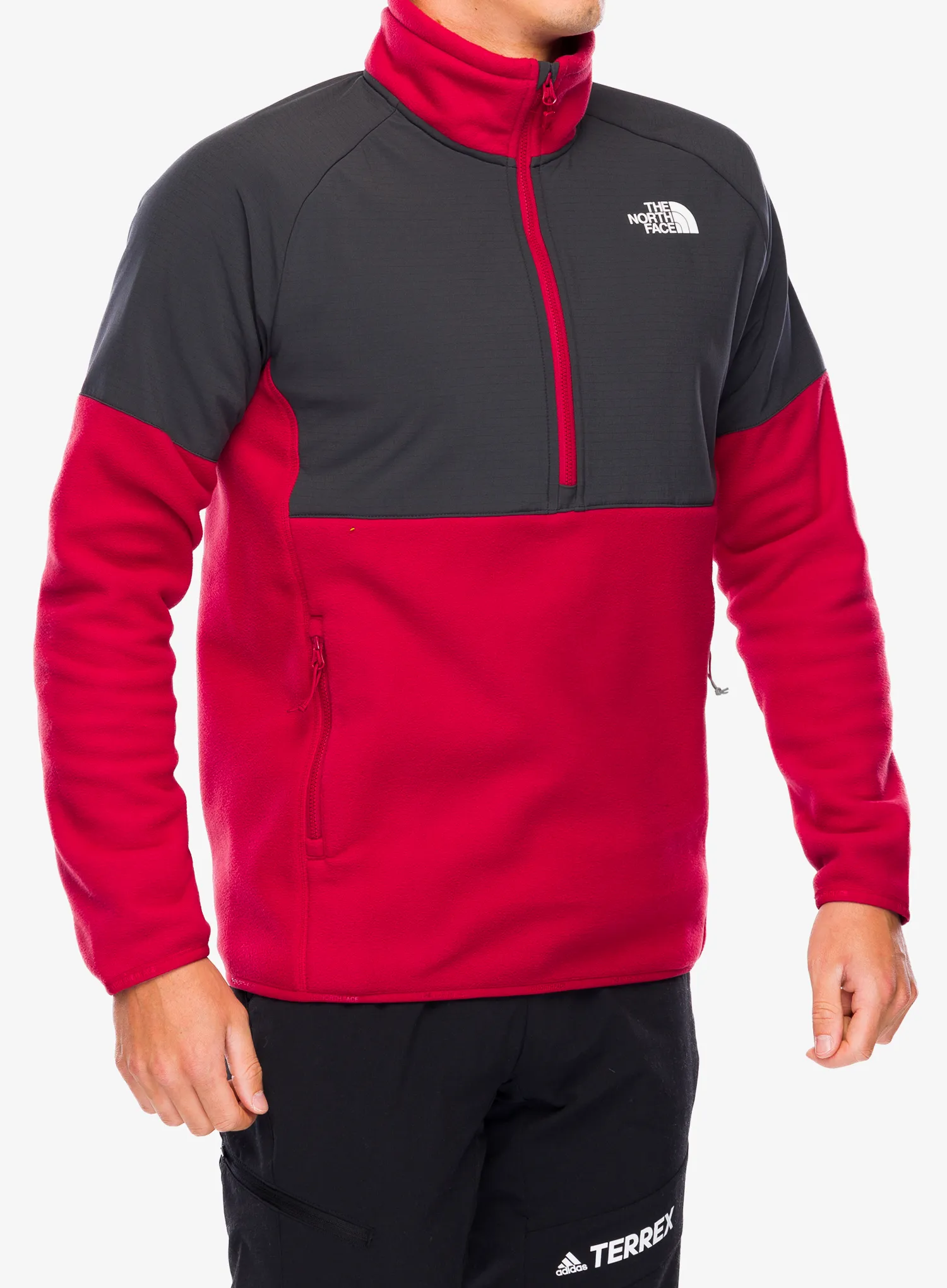 Mikina bez kapuce The North Face Glacier Heavyweight 1/2 Zip - garnet red/asphalt grey