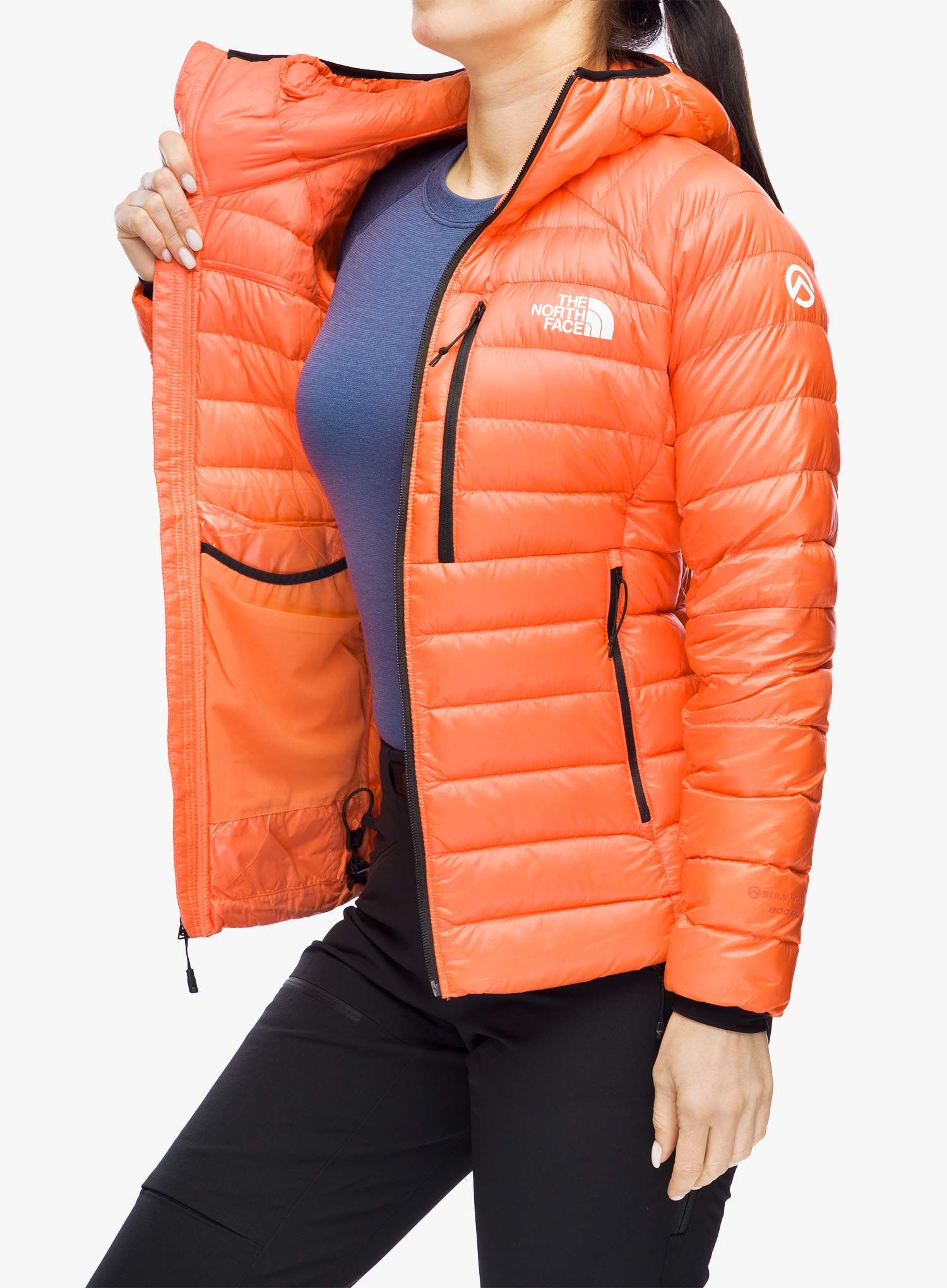 Dámská péřová bunda The North Face Summit Breithorn Hoodie - radiant orange