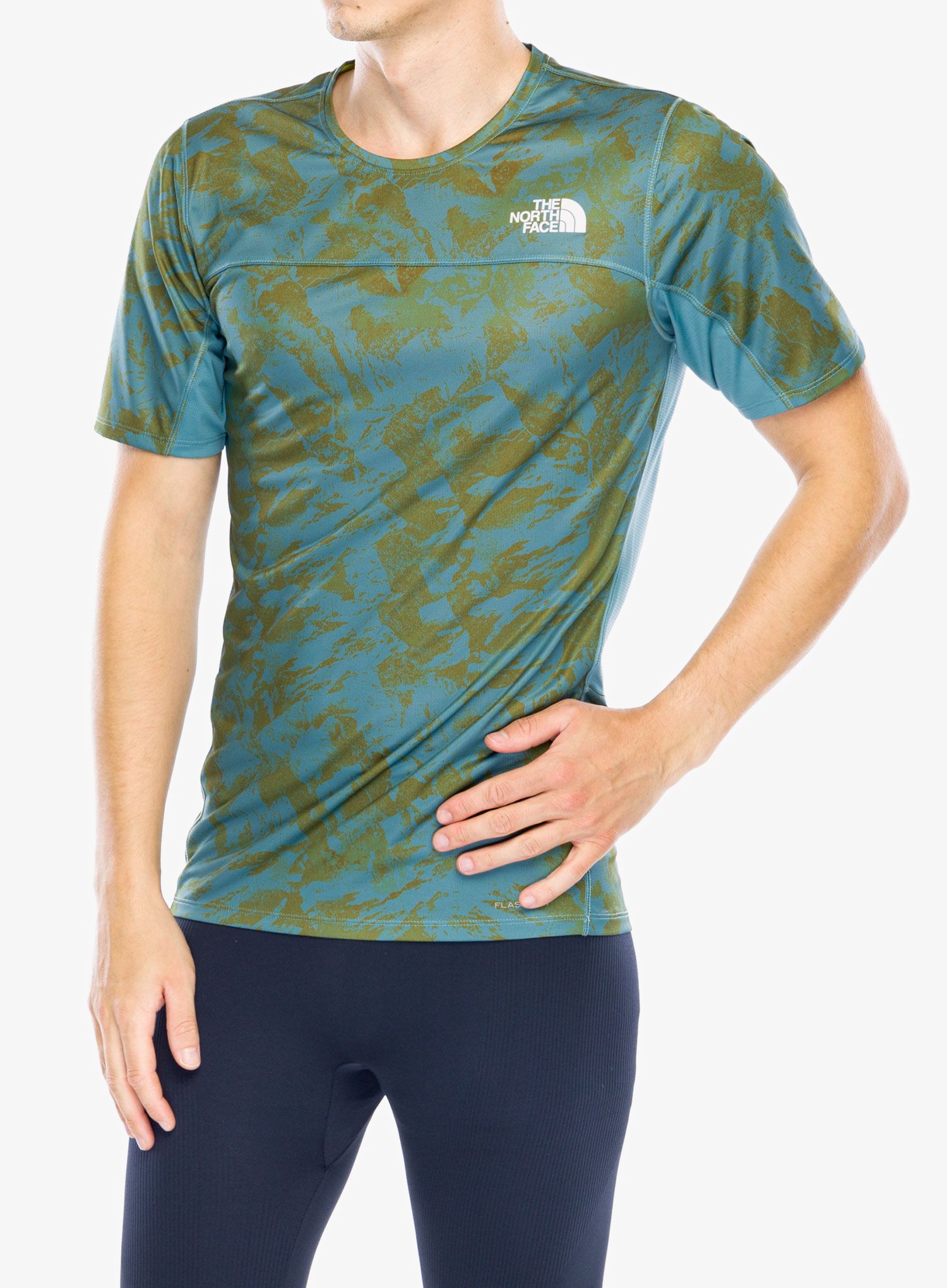 Běžecké triko The North Face Sunriser S/S - algae blue mountain trail