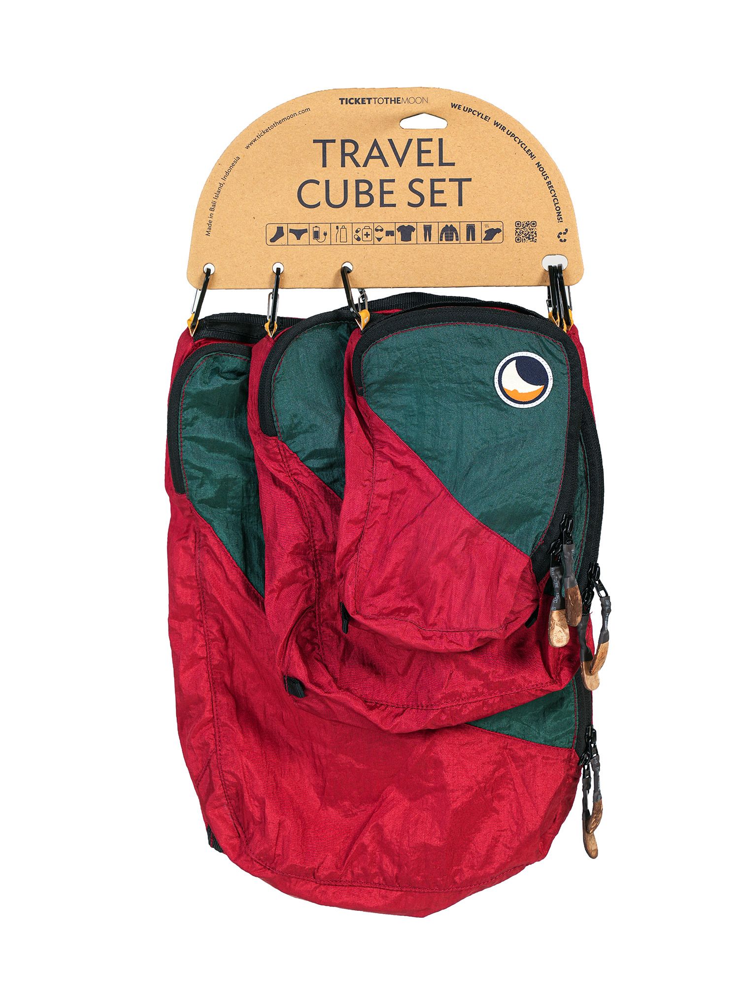 Sada organizérů Ticket To The Moon Travel Cube Set - burgundy/dark green