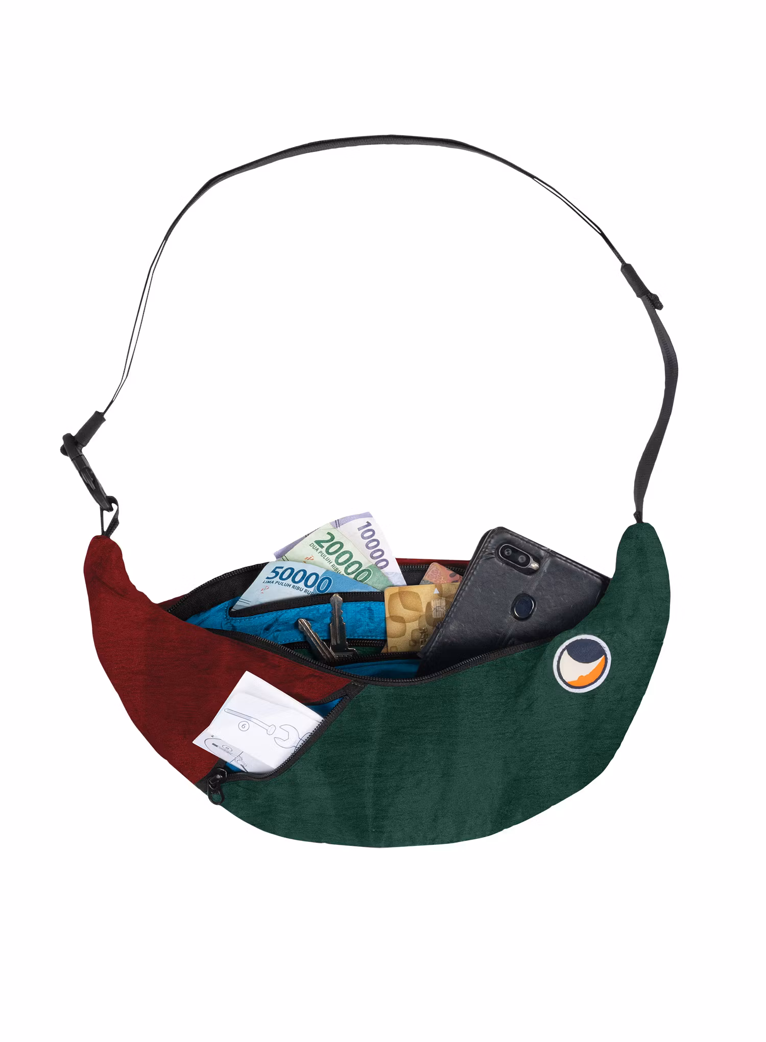 Ledvinka Ticket To The Moon Upcycled Sling Bag - dark green/burgundy