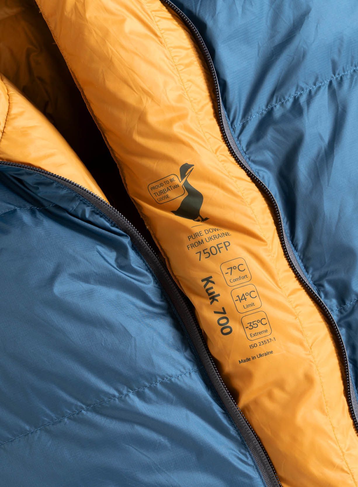 Péřový spacák Turbat Kuk 700 (185 cm) - legion blue/dark cheddar