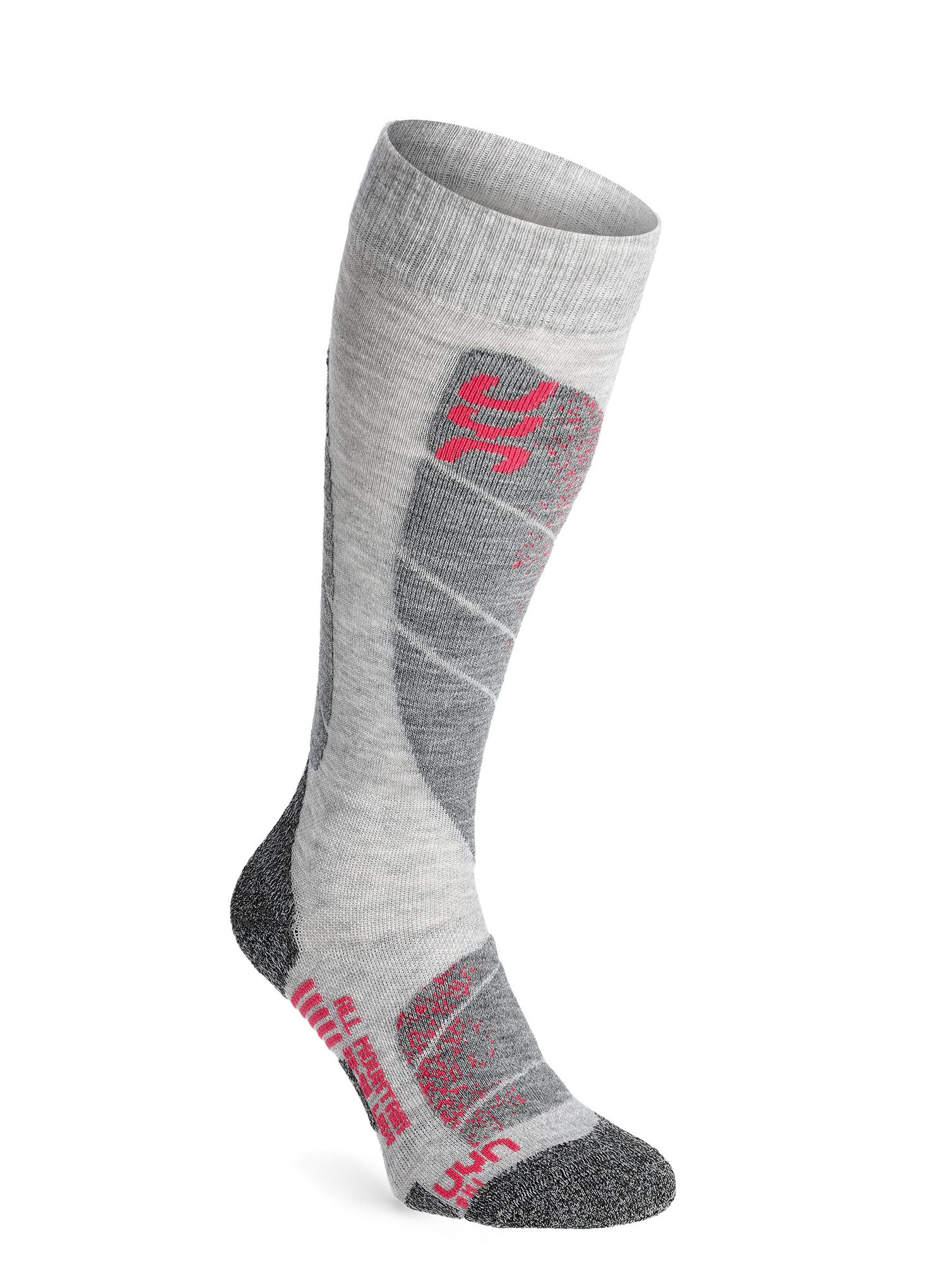 Dámské lyžařské ponožky UYN Ski All Mountain - lt grey melange/coral