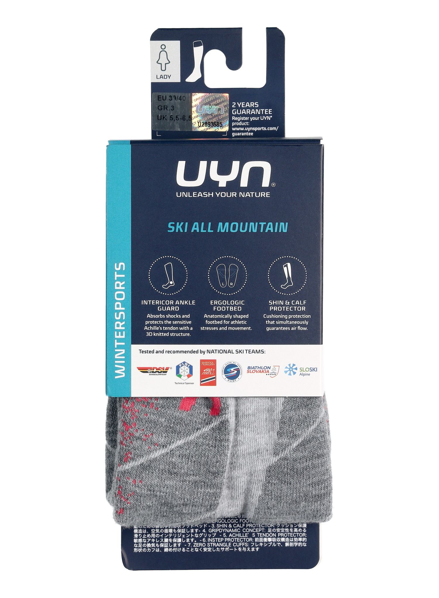 Dámské lyžařské ponožky UYN Ski All Mountain - lt grey melange/coral