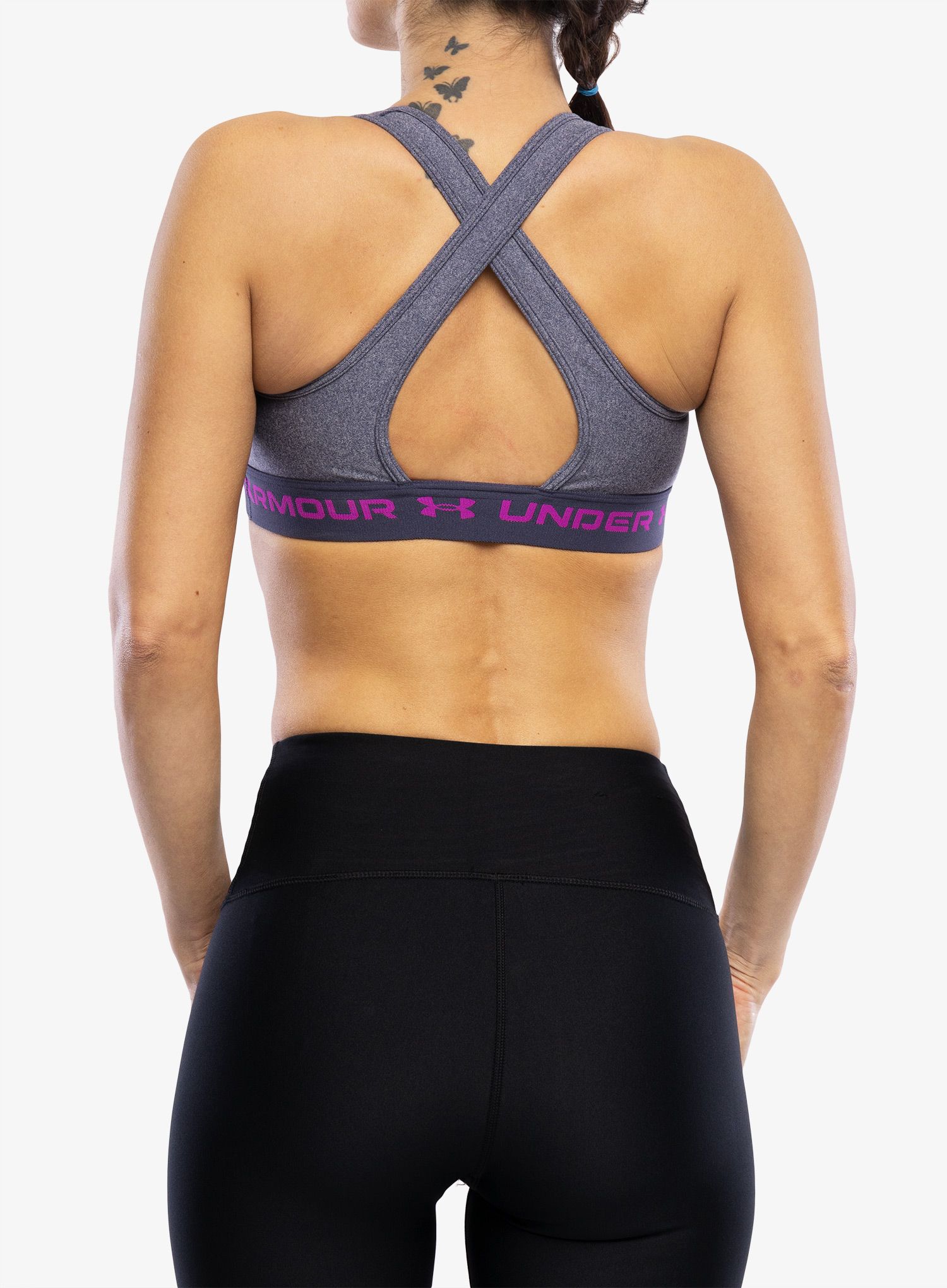 Sportovní podprsenka Under Armour Crossback Mid Heather - steel/strobe