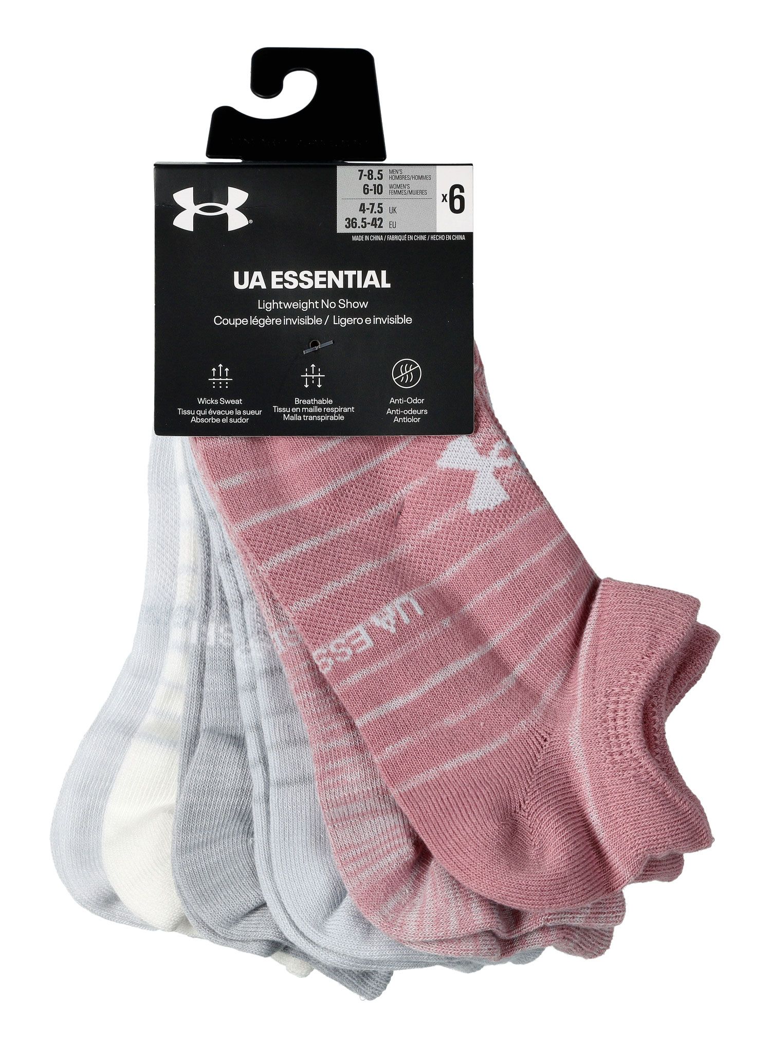 Ponožky Under Armour Essential No Show 6-pack - pink elixir/halo gray