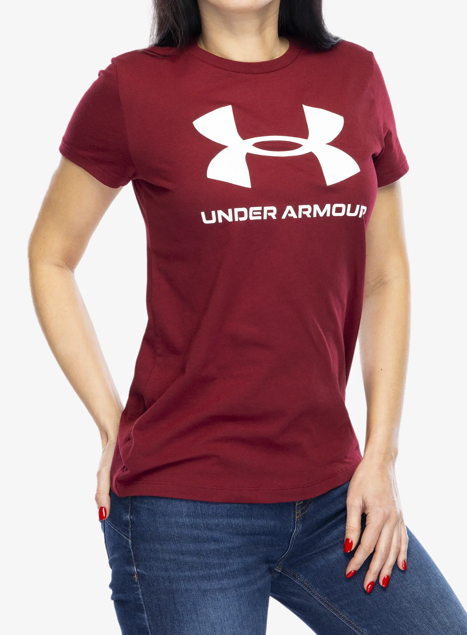 Dámské tričko s potiskem Under Armour Live Sportstyle Graphic SSC - cardinal/white