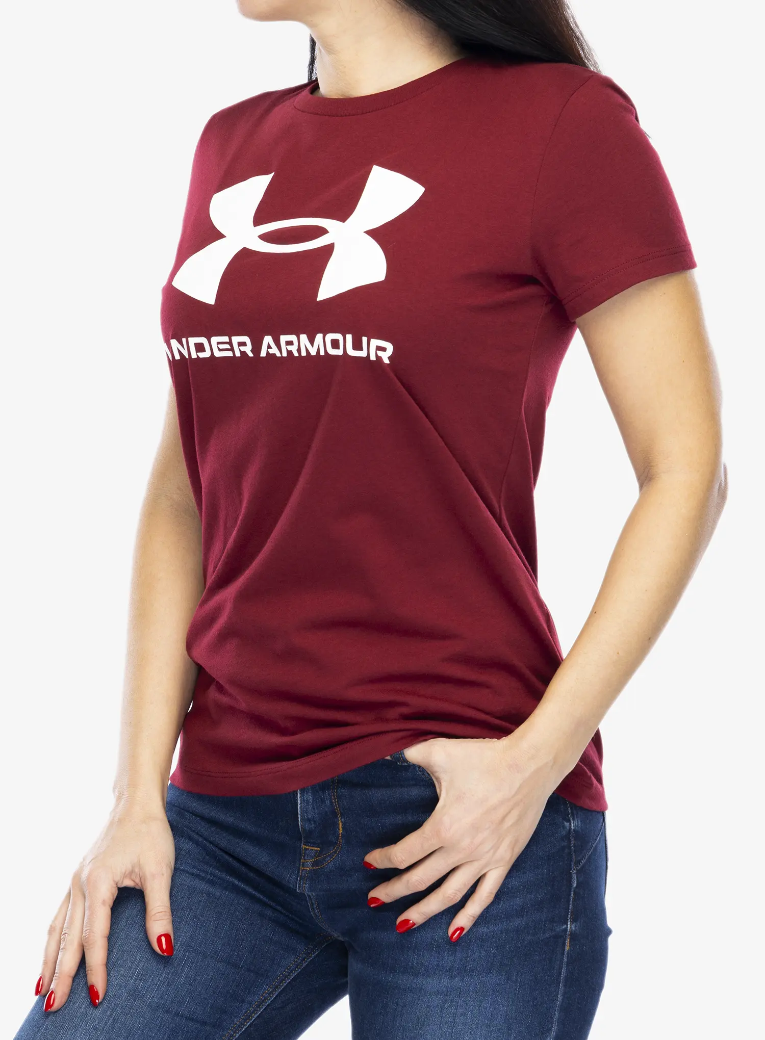 Dámské tričko s potiskem Under Armour Live Sportstyle Graphic SSC - cardinal/white