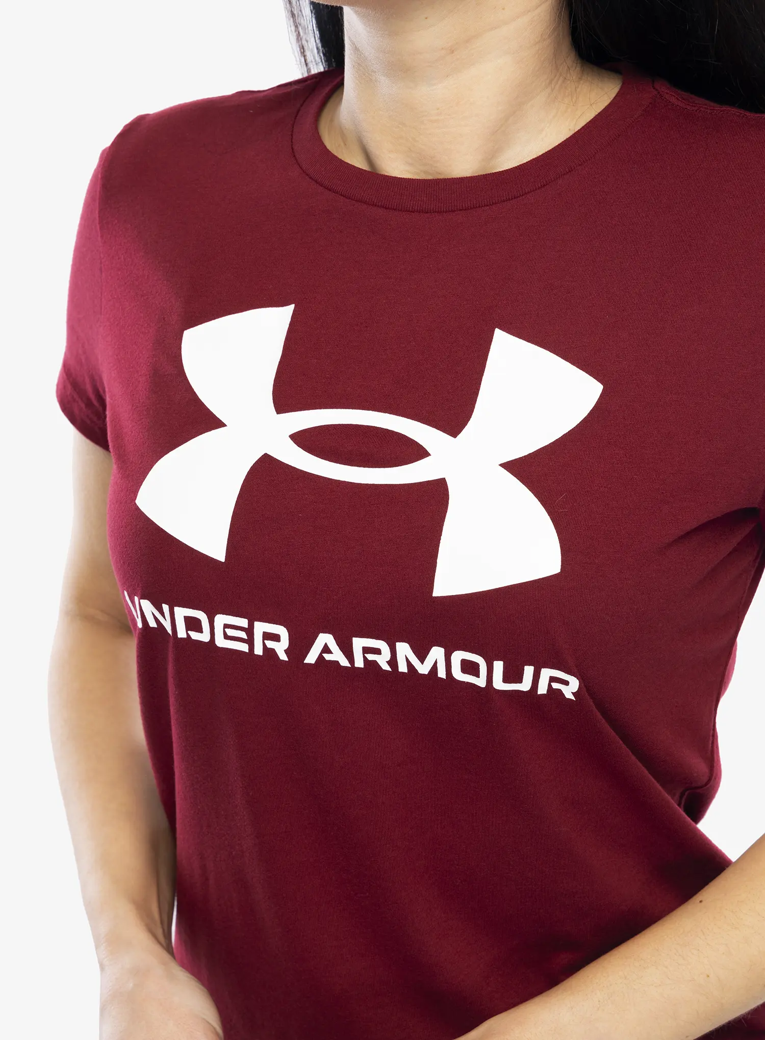 Dámské tričko s potiskem Under Armour Live Sportstyle Graphic SSC - cardinal/white