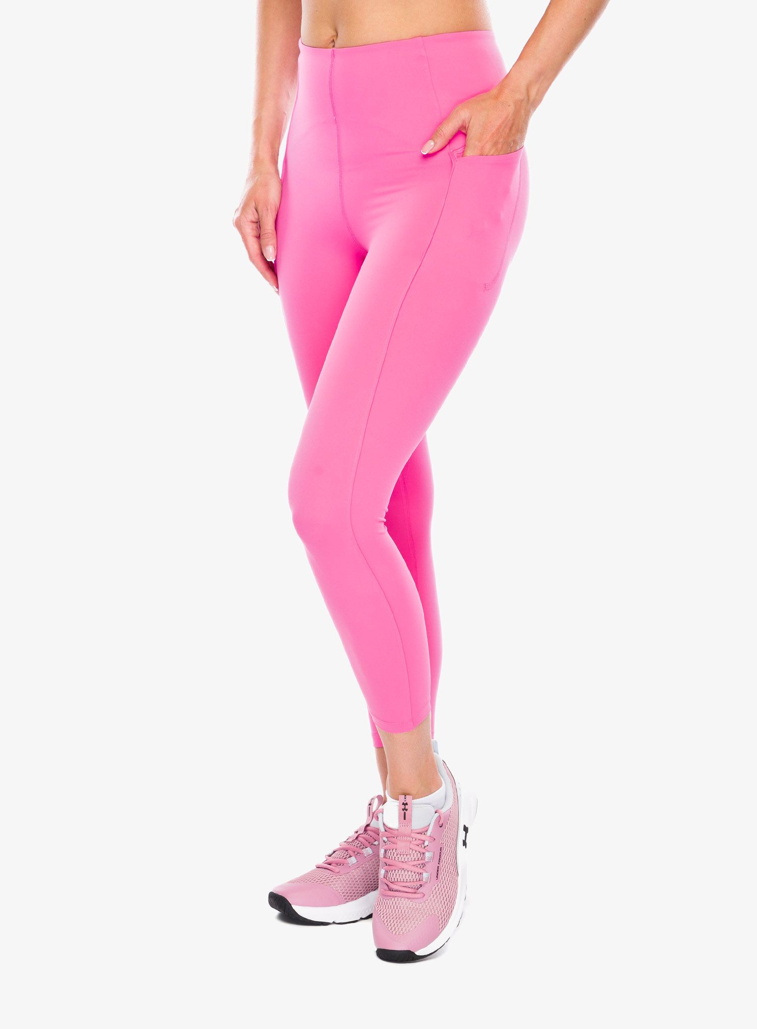 Dámské tréninkové legíny Under Armour Meridian Ankle Leg Pintuk - bubble gum/metallic silver
