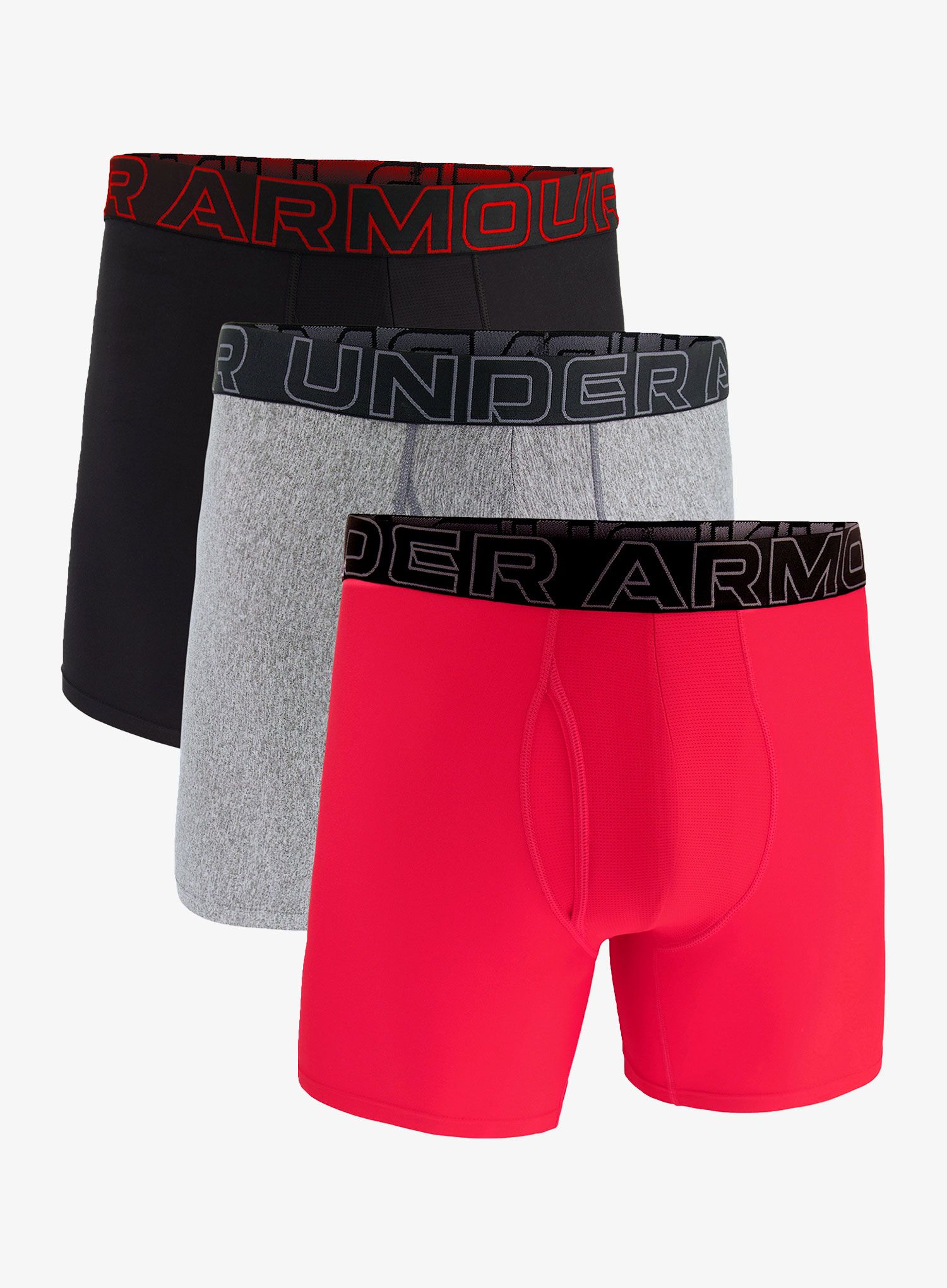 Funkční boxerky Under Armour Performance Tech 6 in 3-Pack Boxerjock - red/castlerock full heather