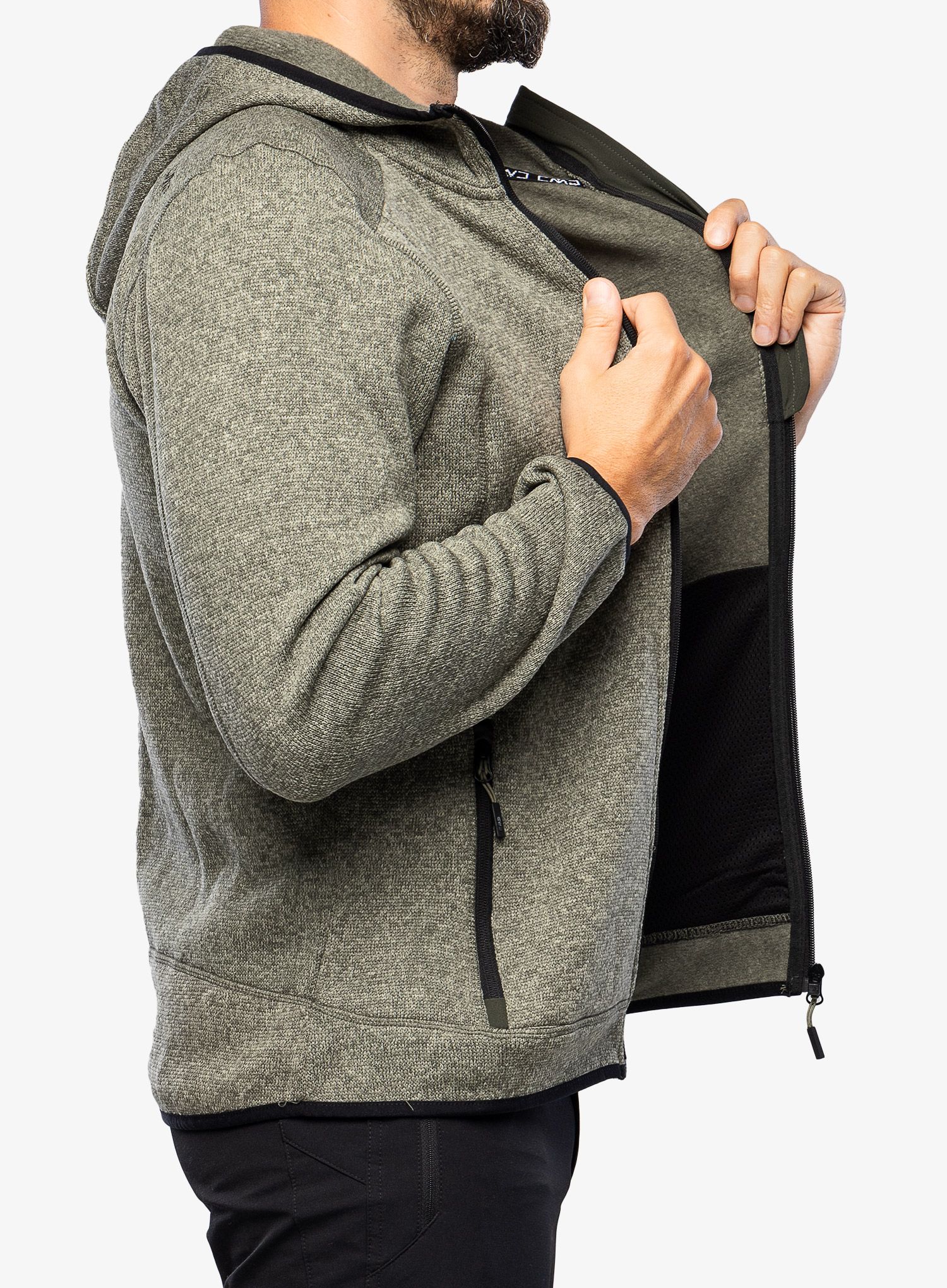 Fleecová mikina CMP Borgis Fix Hood Jacket Knitted - kaki/oil green