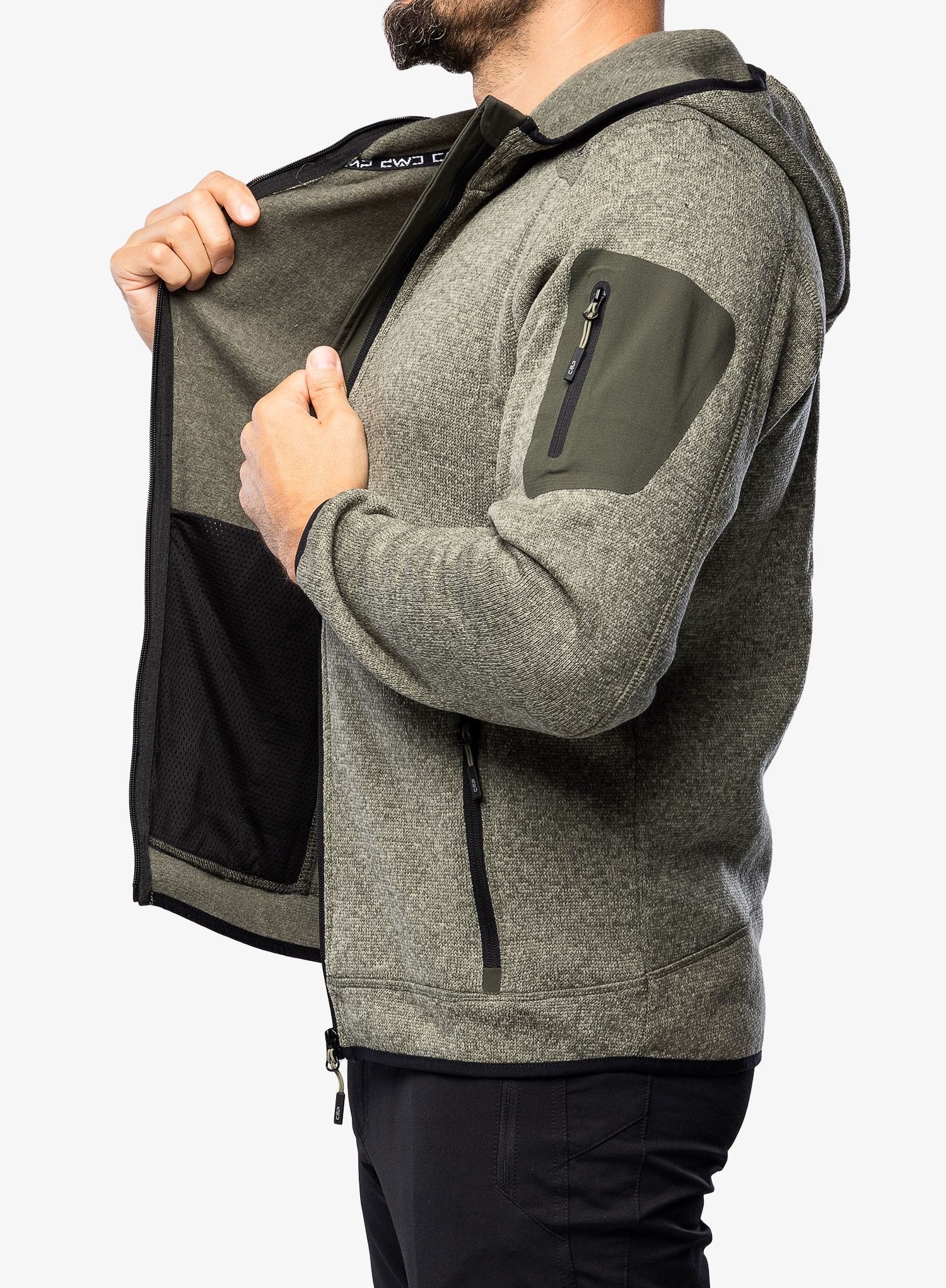Fleecová mikina CMP Borgis Fix Hood Jacket Knitted - kaki/oil green