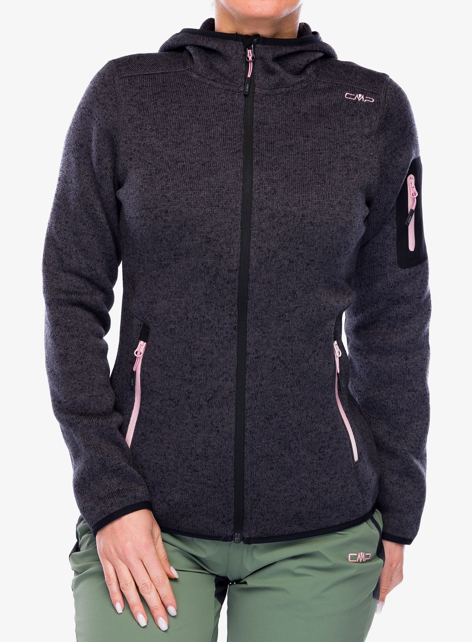 Dámská fleecová mikina s kapucí CMP Londra Fix Hood Jacket Knitted - black/rose