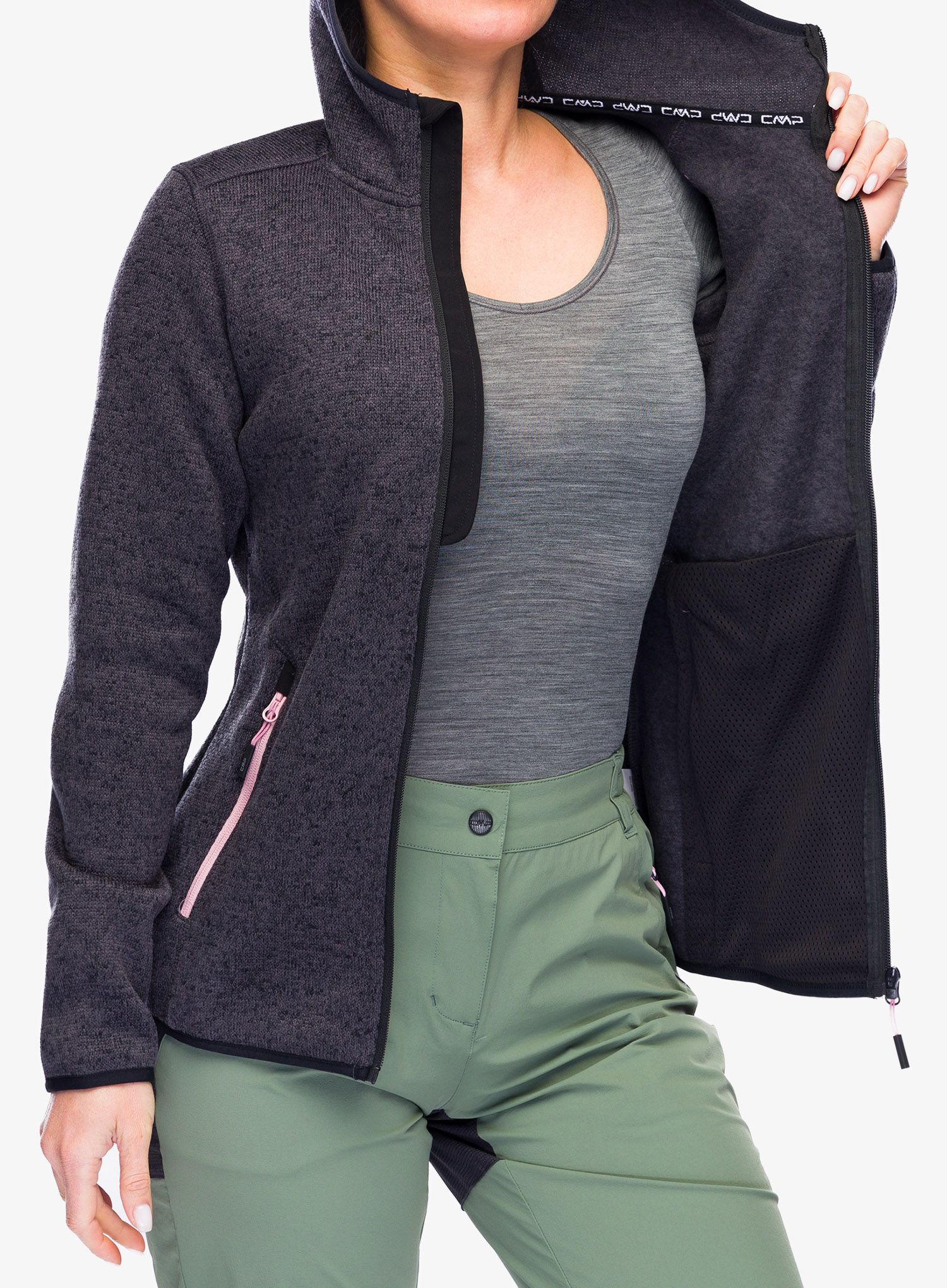 Dámská fleecová mikina s kapucí CMP Londra Fix Hood Jacket Knitted - black/rose