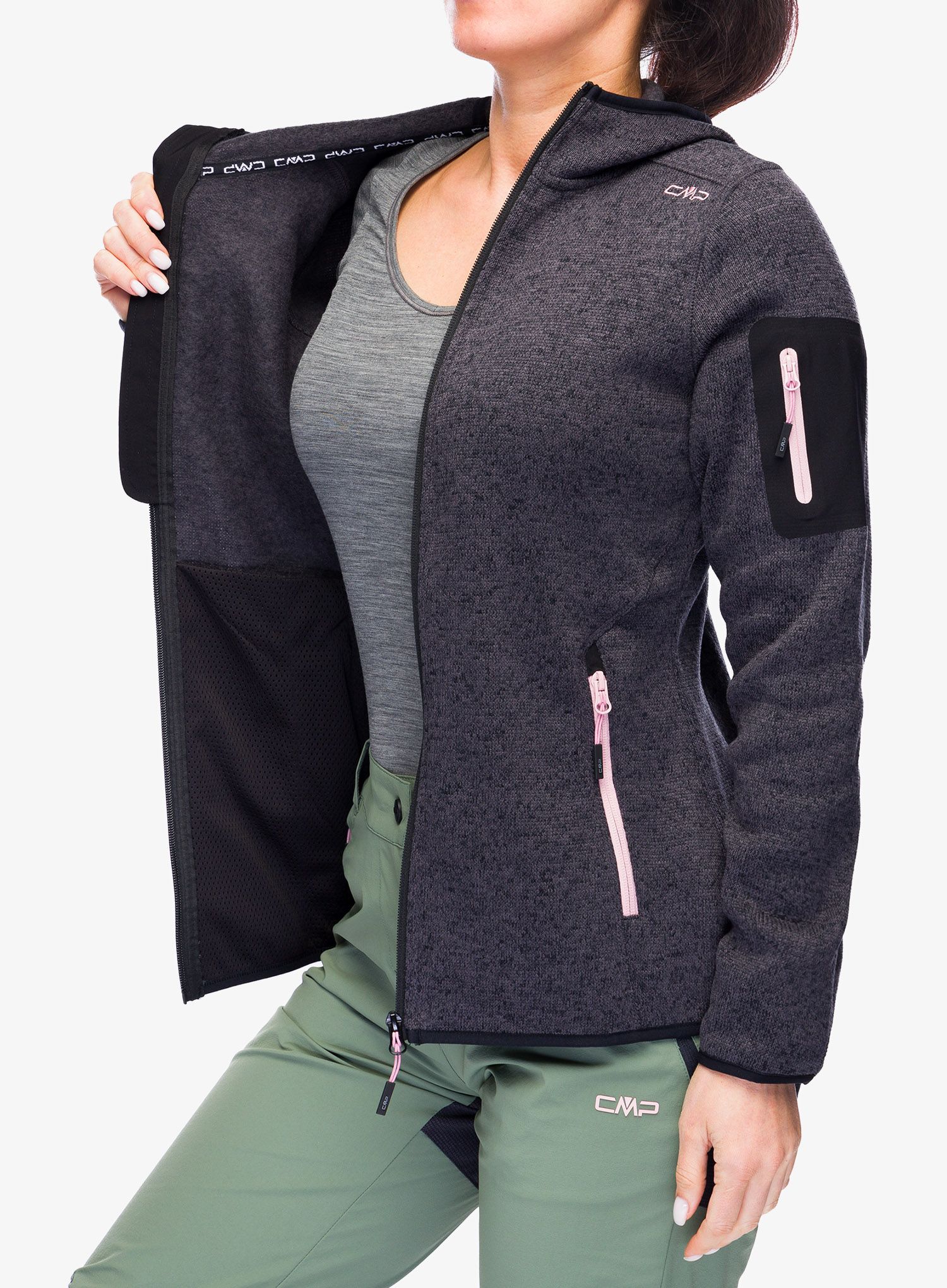 Dámská fleecová mikina s kapucí CMP Londra Fix Hood Jacket Knitted - black/rose