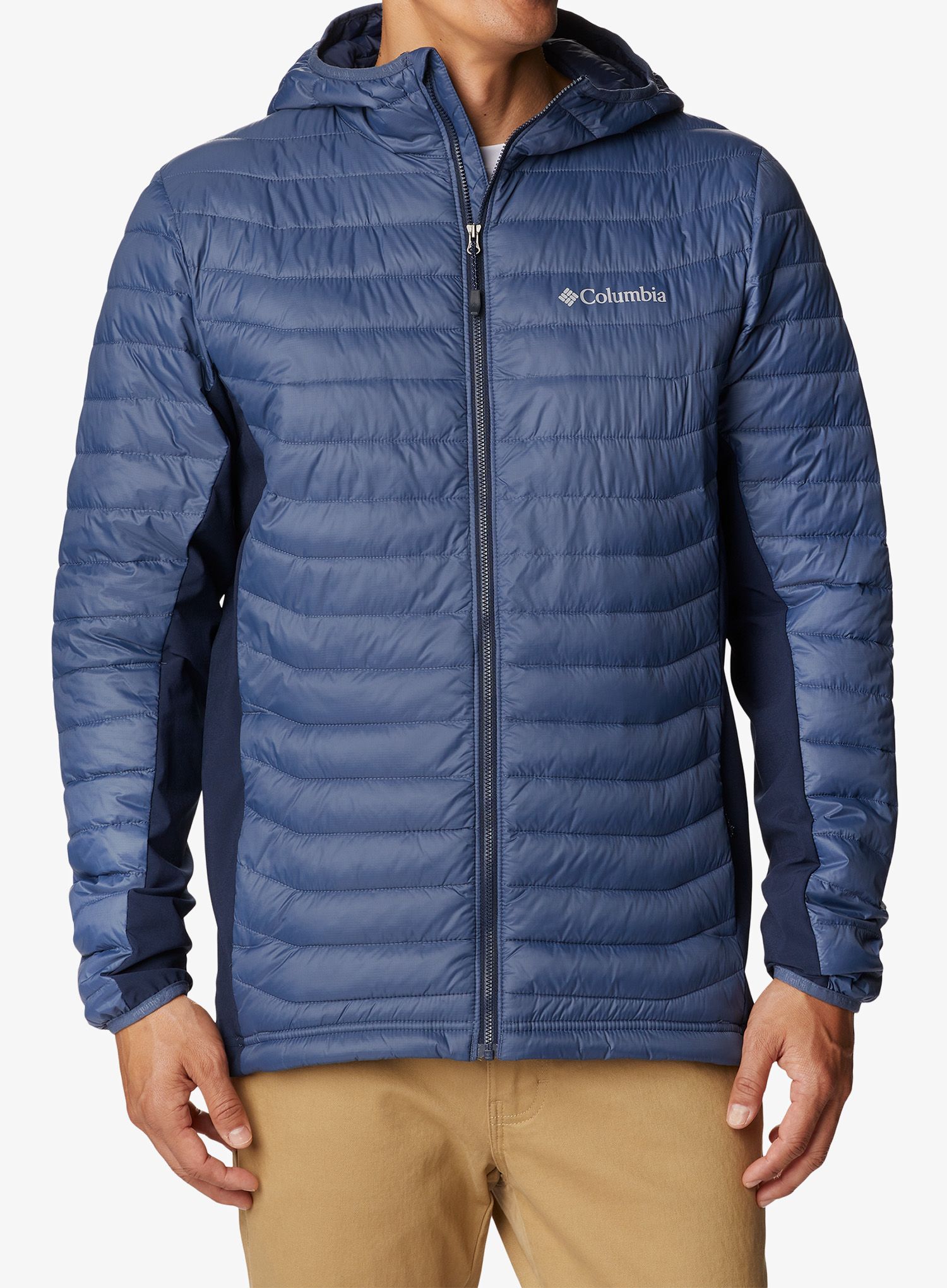 Zateplená bunda Columbia Powder Pass Hooded Jacket - dark mountain/collegiate navy