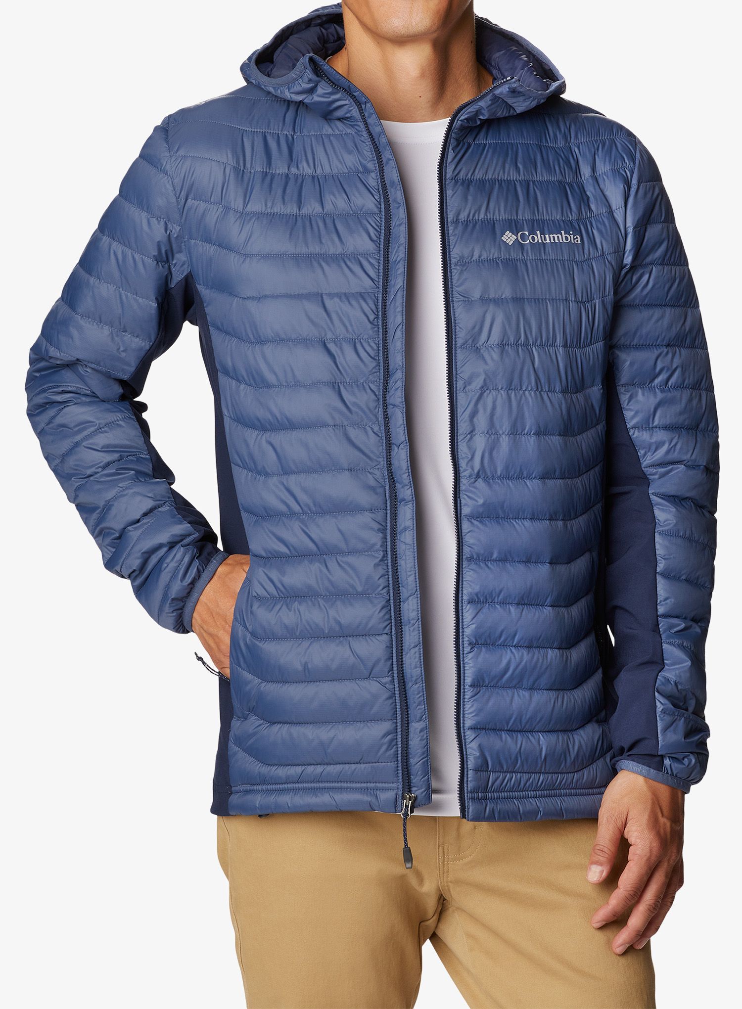 Zateplená bunda Columbia Powder Pass Hooded Jacket - dark mountain/collegiate navy