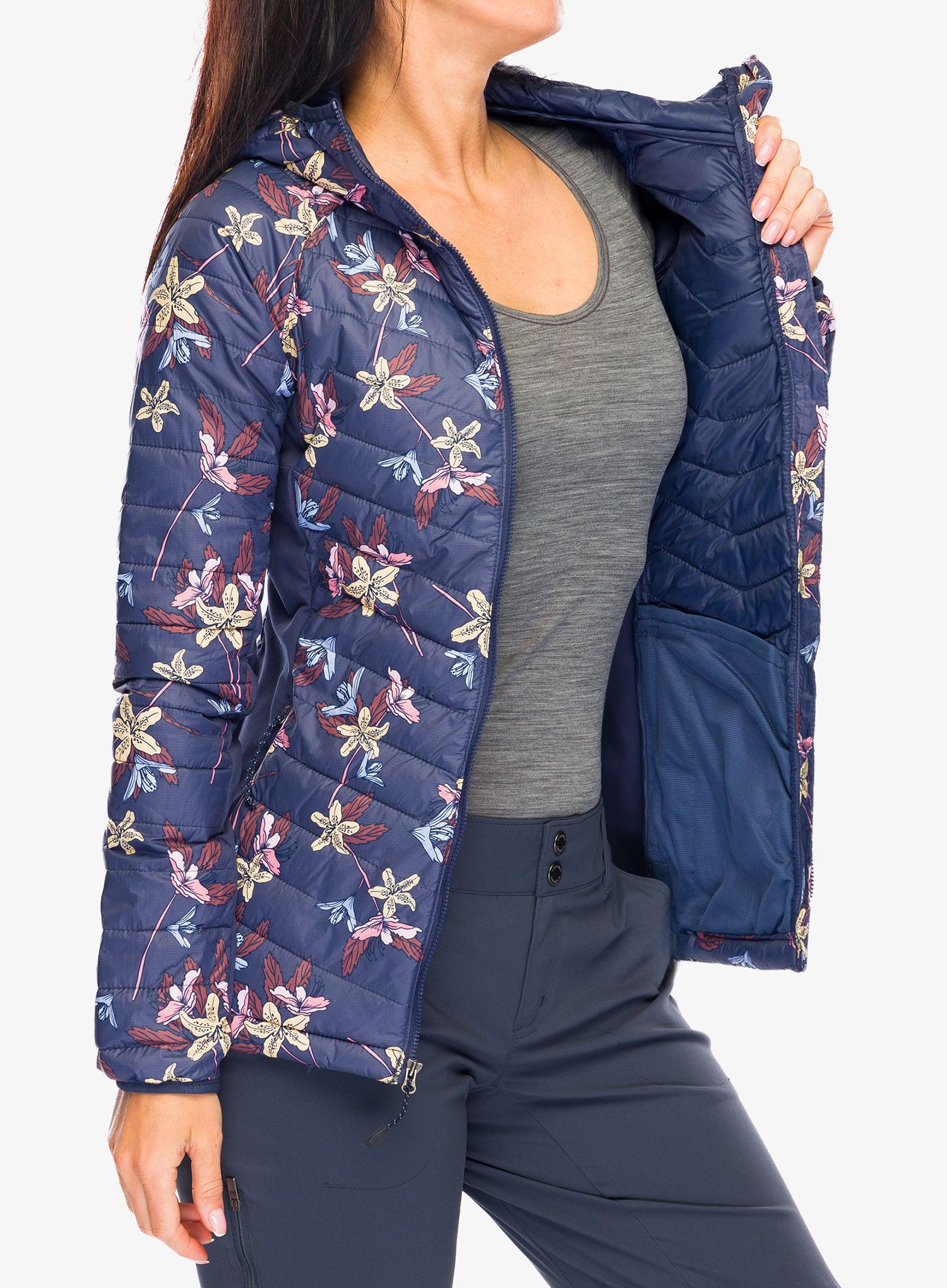 Zateplená bunda dámská Columbia Powder Pass Hooded Jacket - nocturnal tiger lilies print