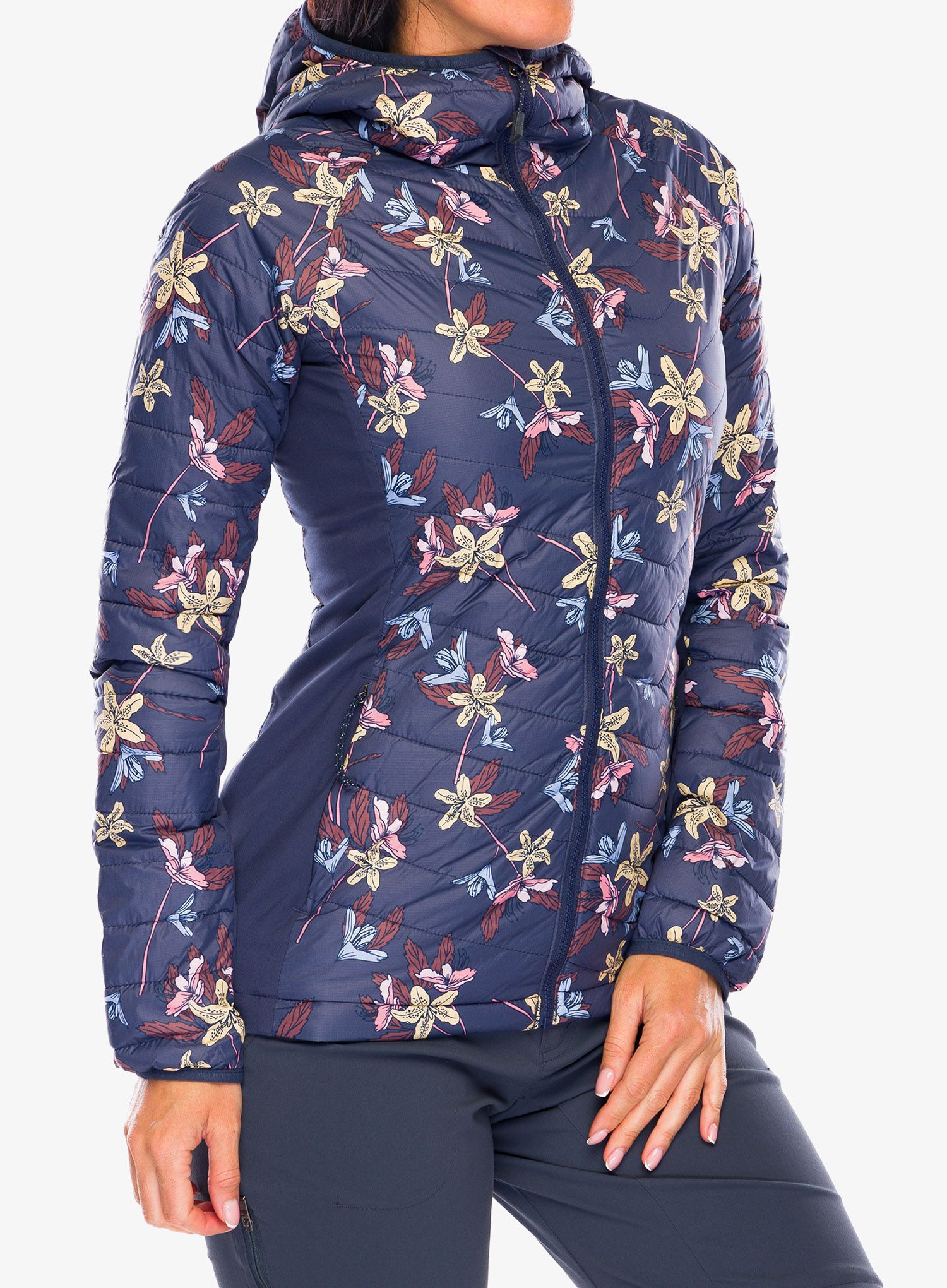 Zateplená bunda dámská Columbia Powder Pass Hooded Jacket - nocturnal tiger lilies print