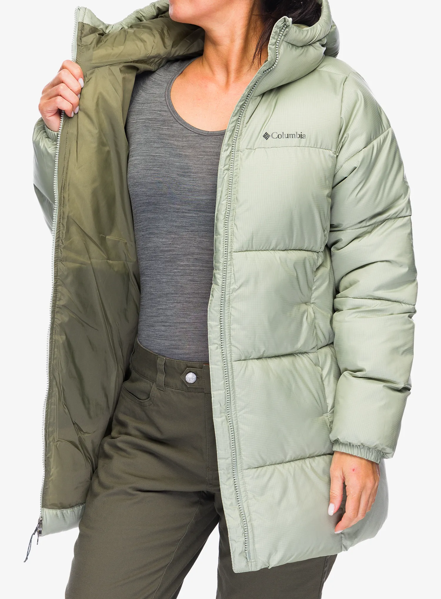 Dámský kabát Columbia Puffect II Mid Hooded Jacket - safari