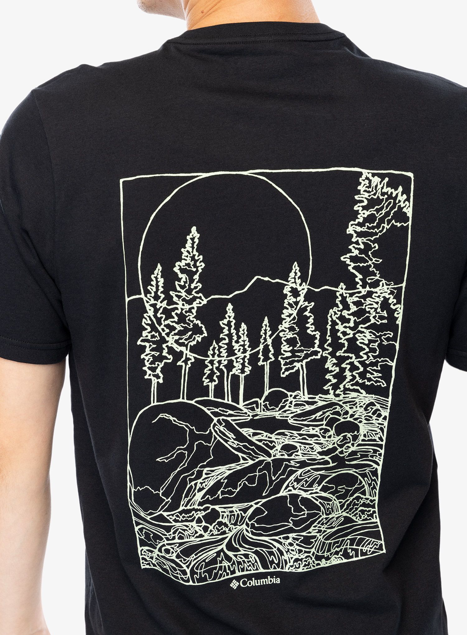 Tričko s potiskem Columbia Rockaway River Back Graphic S/S Tee - black/rocky road