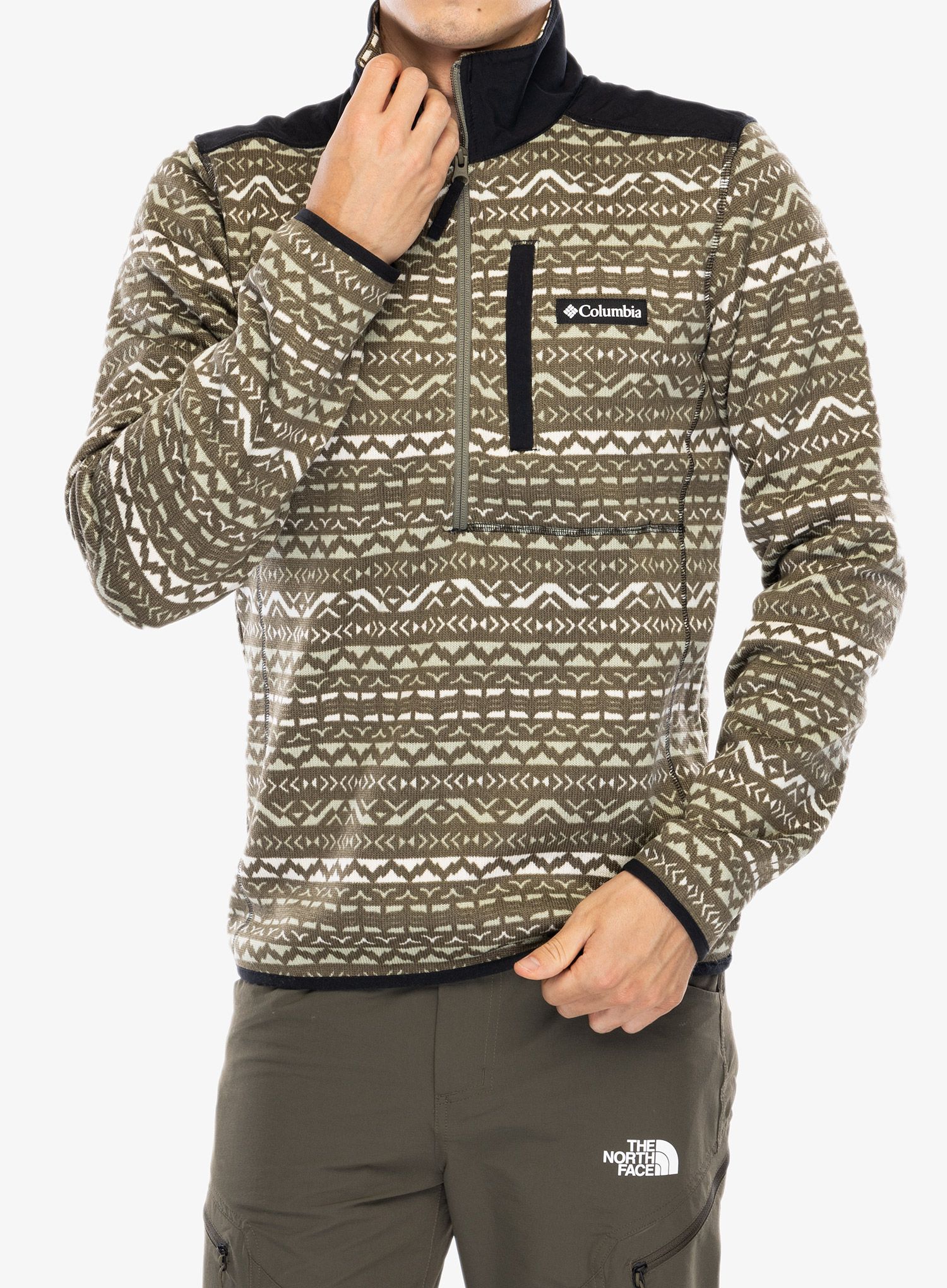 Fleece mikina Columbia Sweater Weather Printed Half Zip II - stone green madras multi