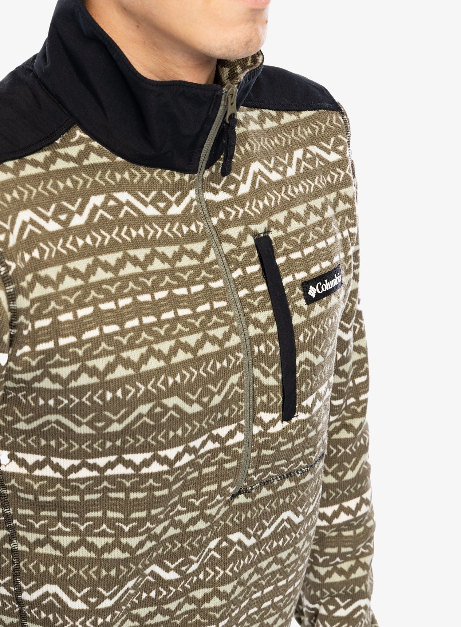 Fleece mikina Columbia Sweater Weather Printed Half Zip II - stone green madras multi